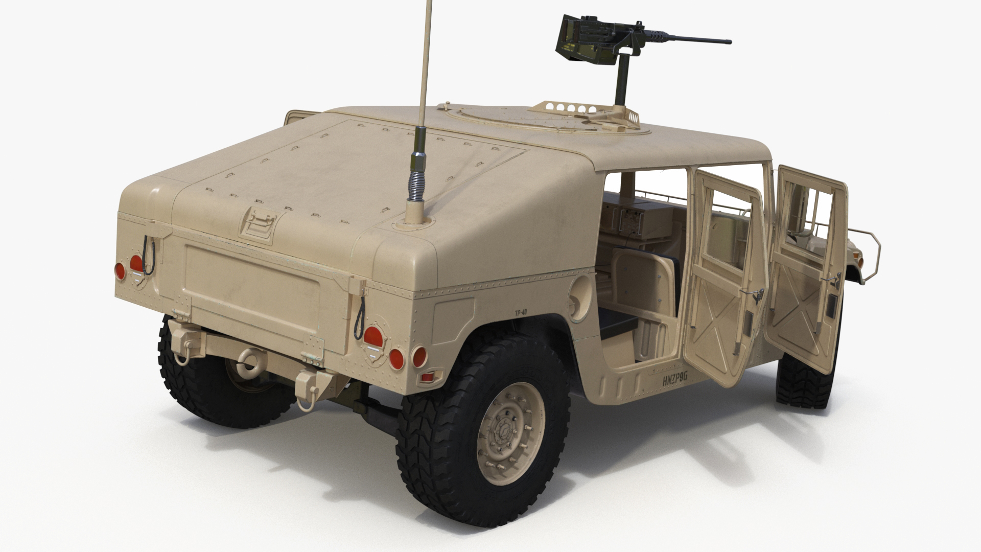 Military Humvee with Mounted Machine Gun Rigged 3D