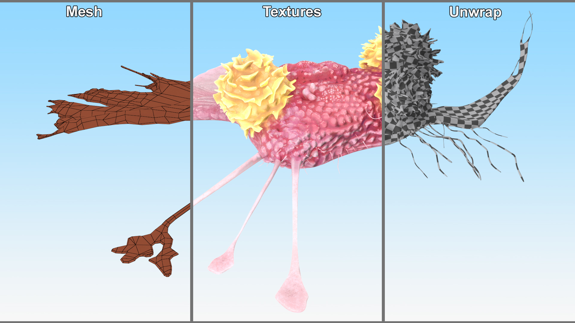 3D model Cancer Cell with 3 Lymphocytes