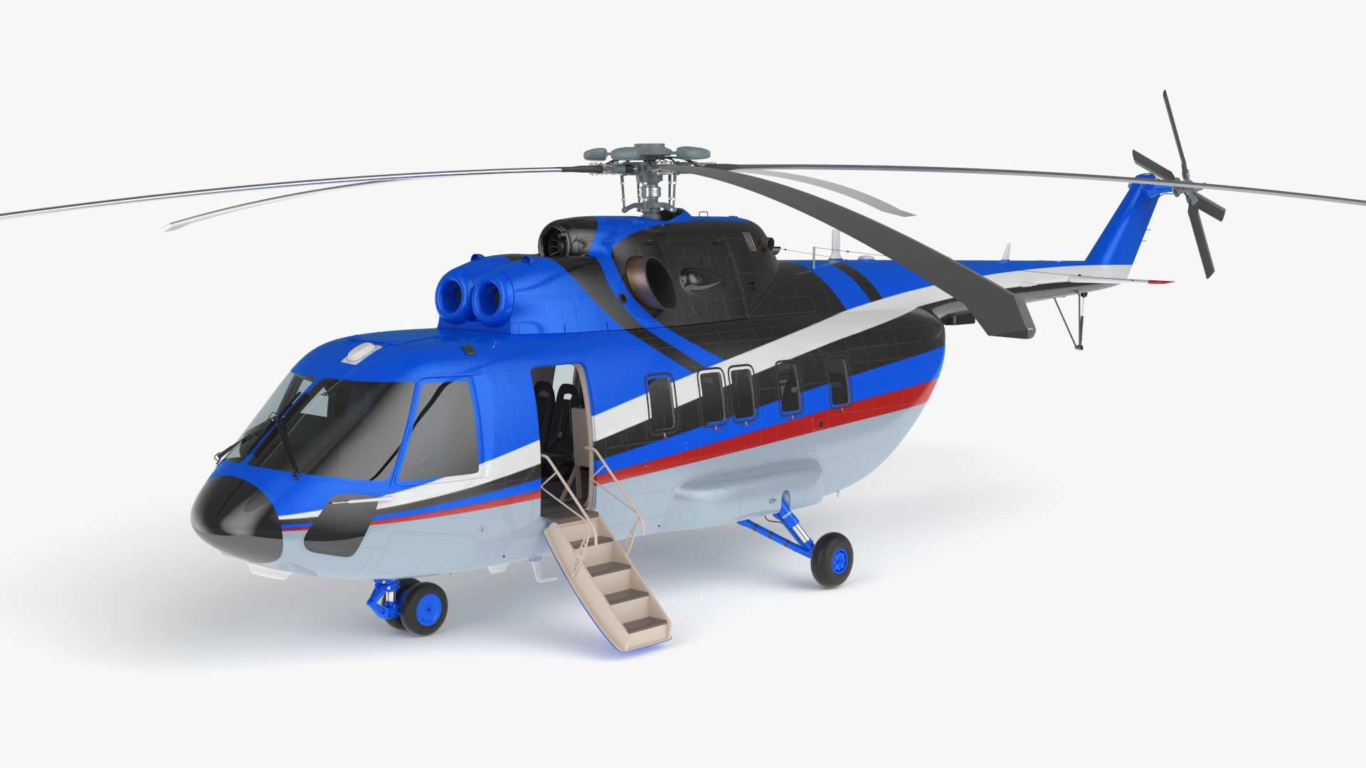 3D Interethnic Helicopter MI-171 A3 Blue Rigged for Cinema 4D model