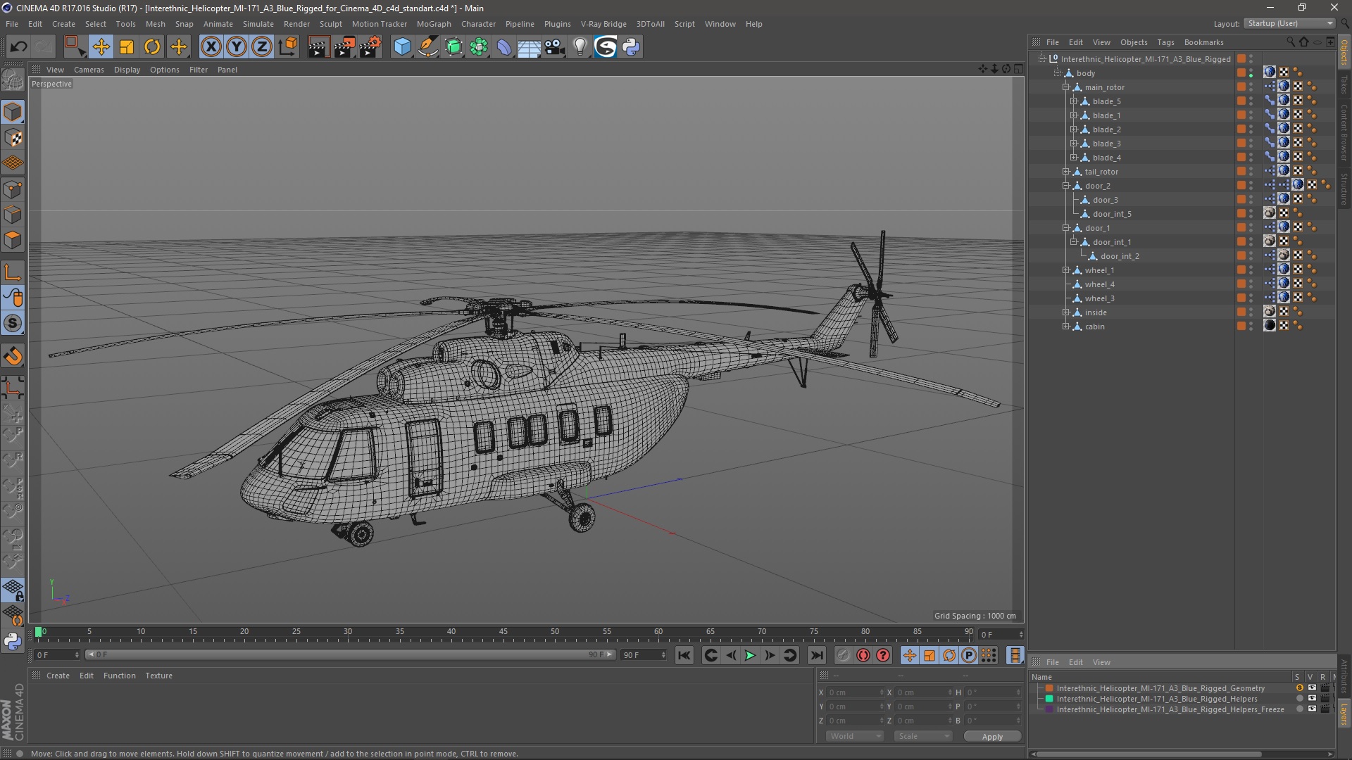 3D Interethnic Helicopter MI-171 A3 Blue Rigged for Cinema 4D model