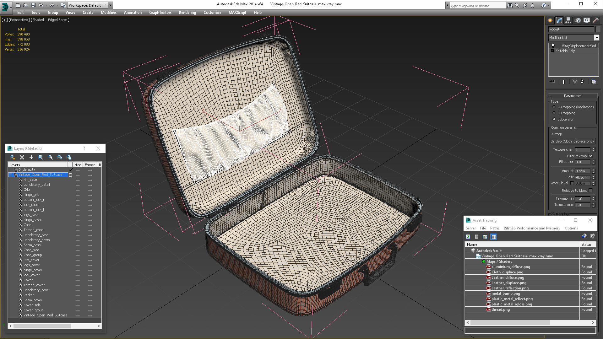 3D model Vintage Open Red Suitcase