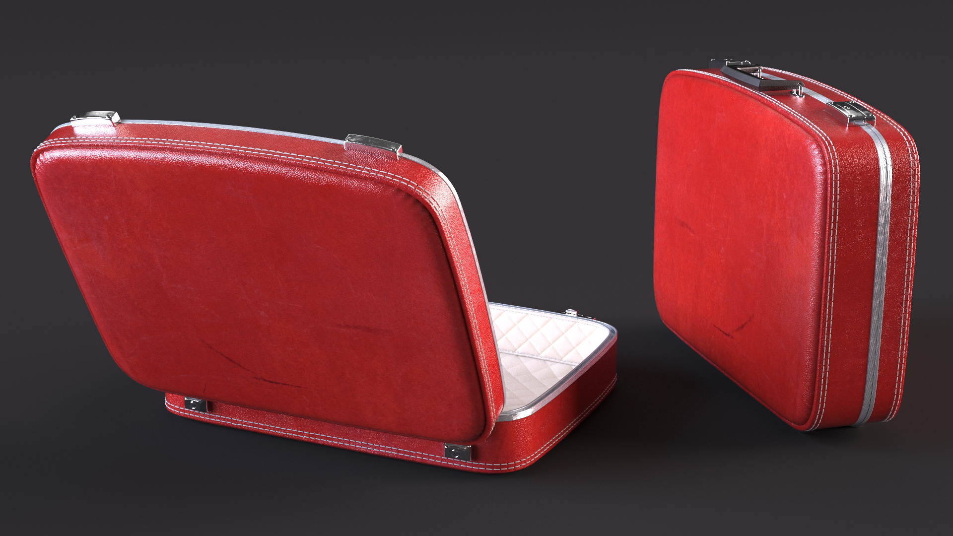 3D model Vintage Open Red Suitcase