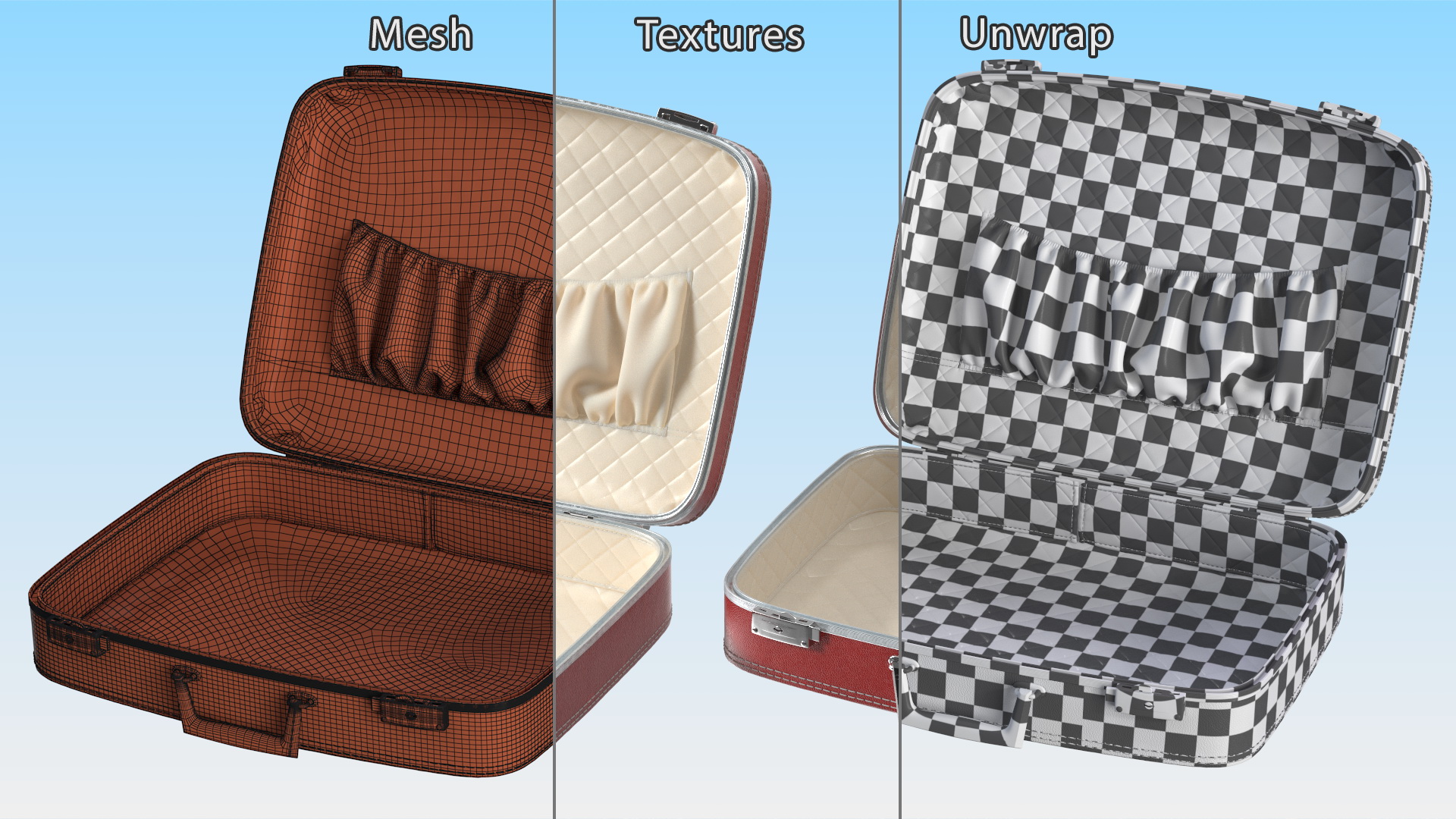 3D model Vintage Open Red Suitcase