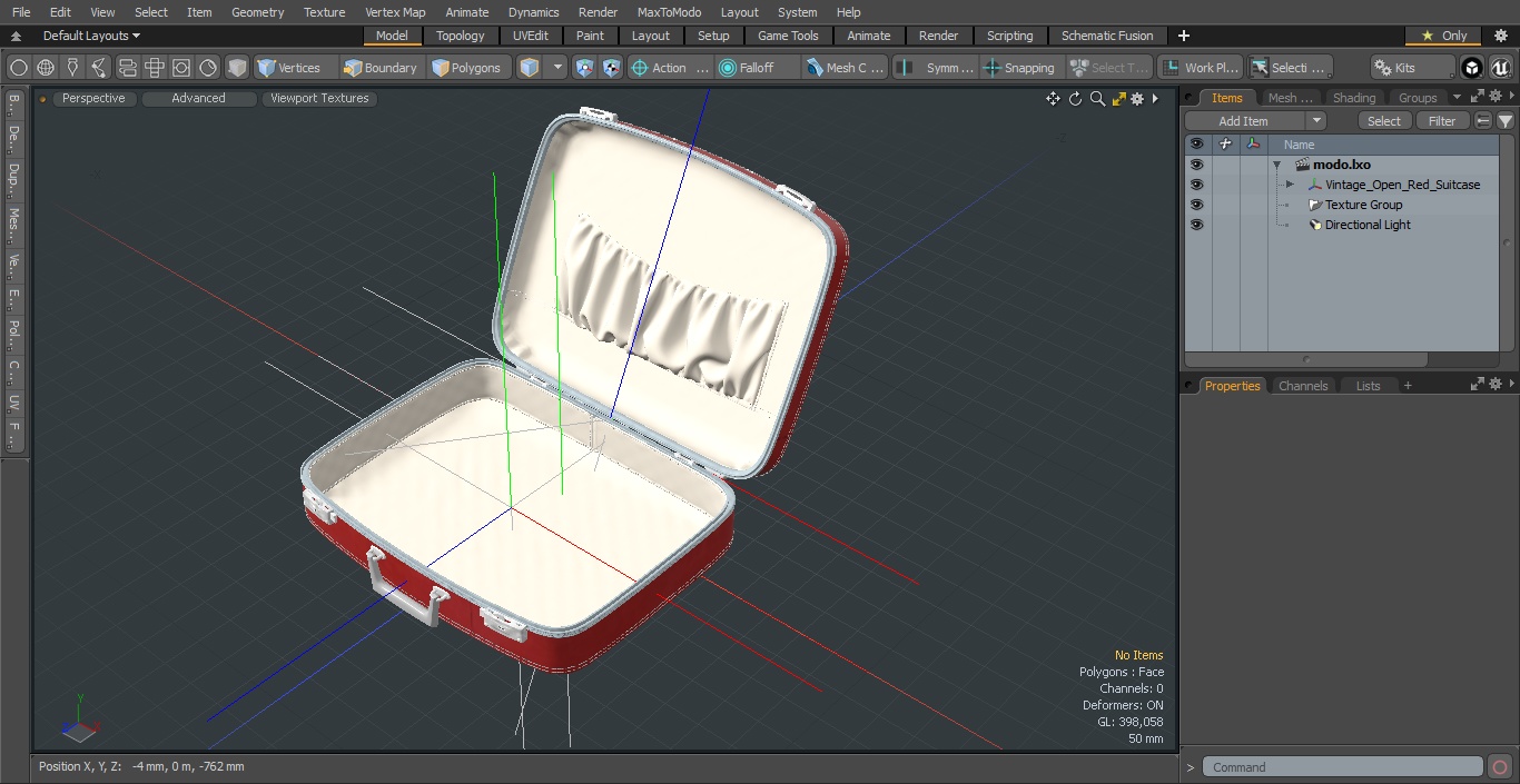 3D model Vintage Open Red Suitcase