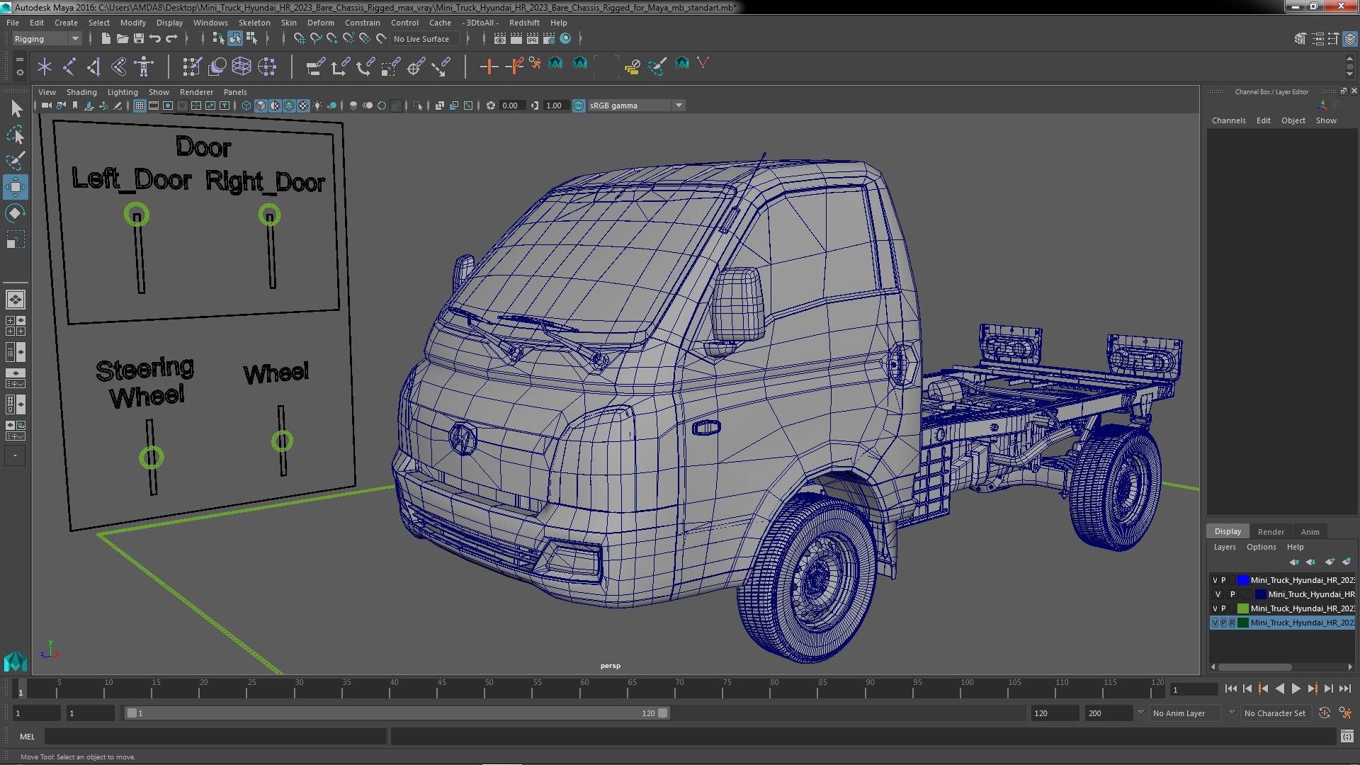 3D model Mini Truck Hyundai HR 2023 Bare Chassis Rigged for Maya