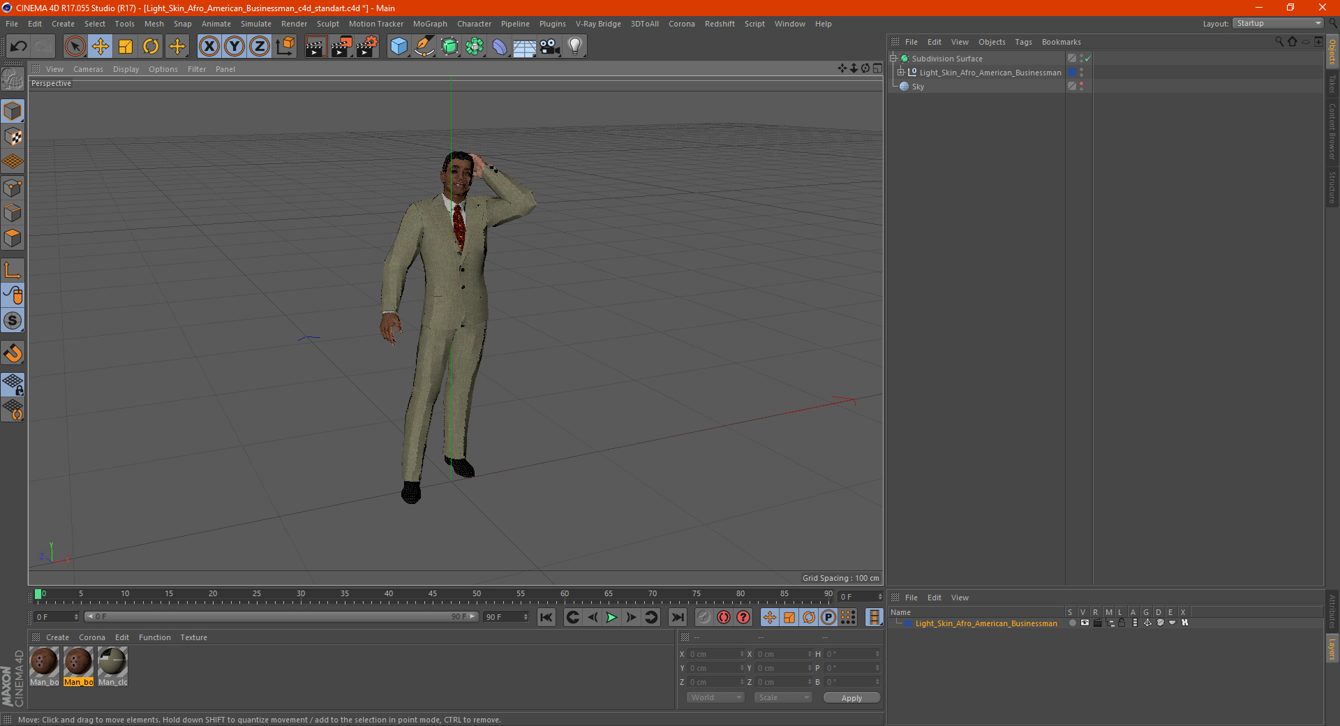 3D Light Skin Afro American Businessman