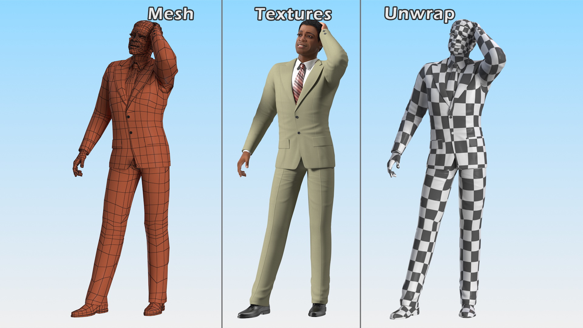 3D Light Skin Afro American Businessman