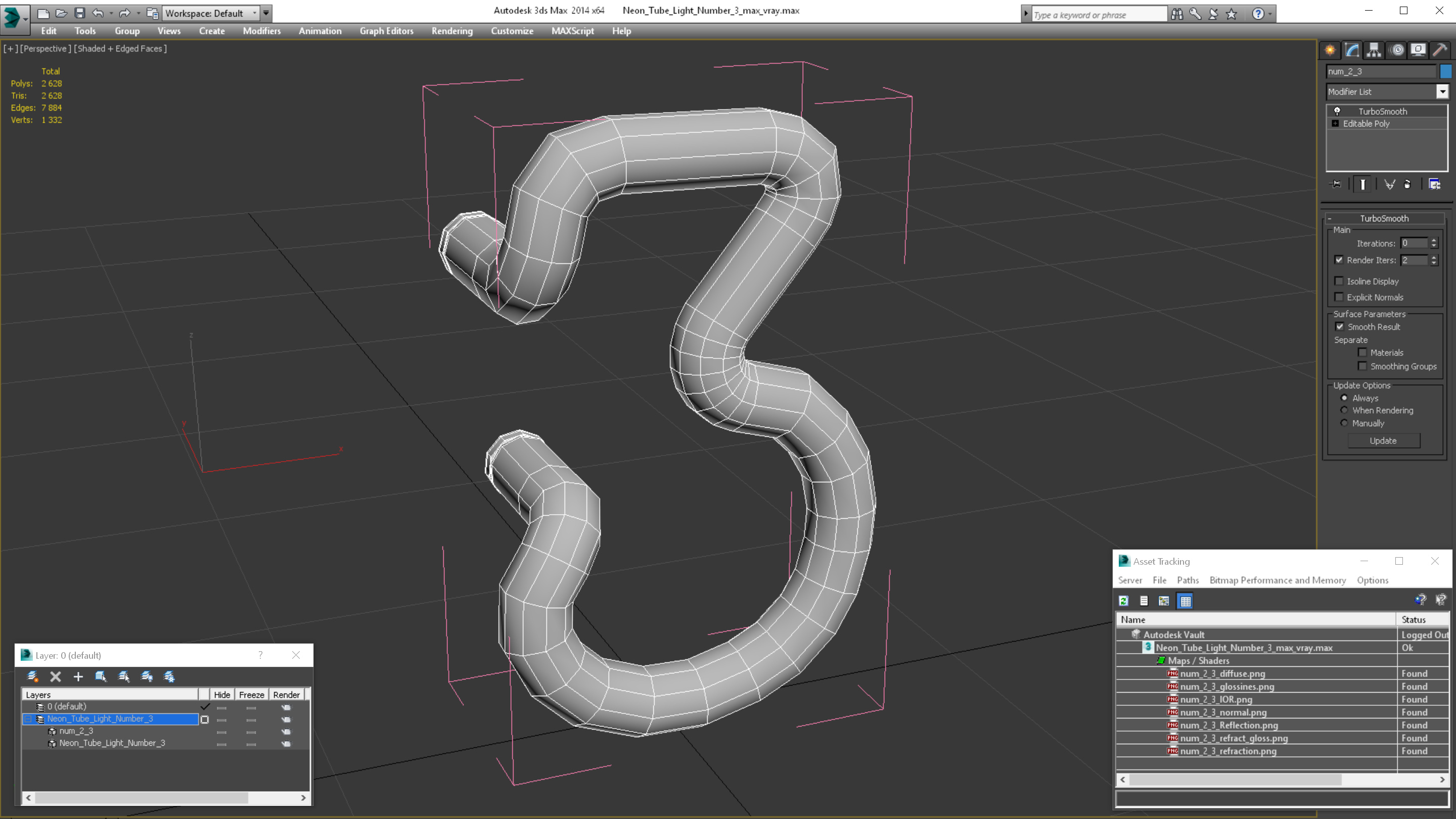 Neon Tube Light Number 3 3D model