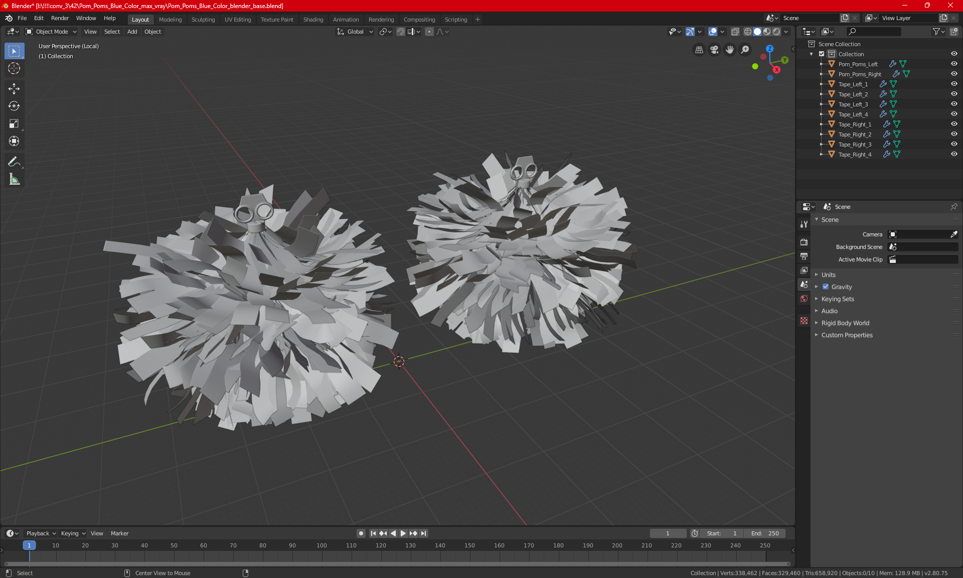 Pom Poms Blue Color 3D model