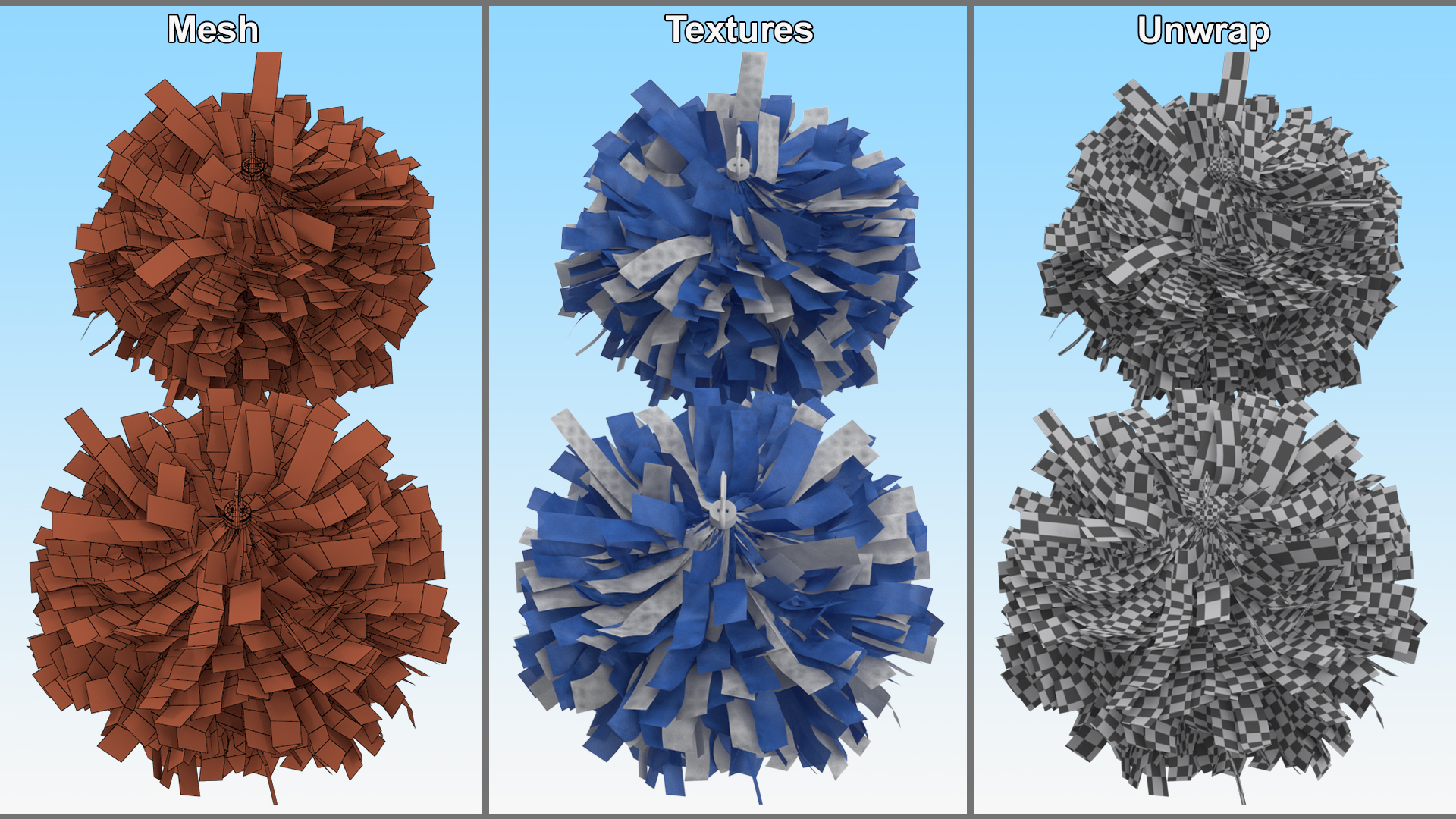 Pom Poms Blue Color 3D model