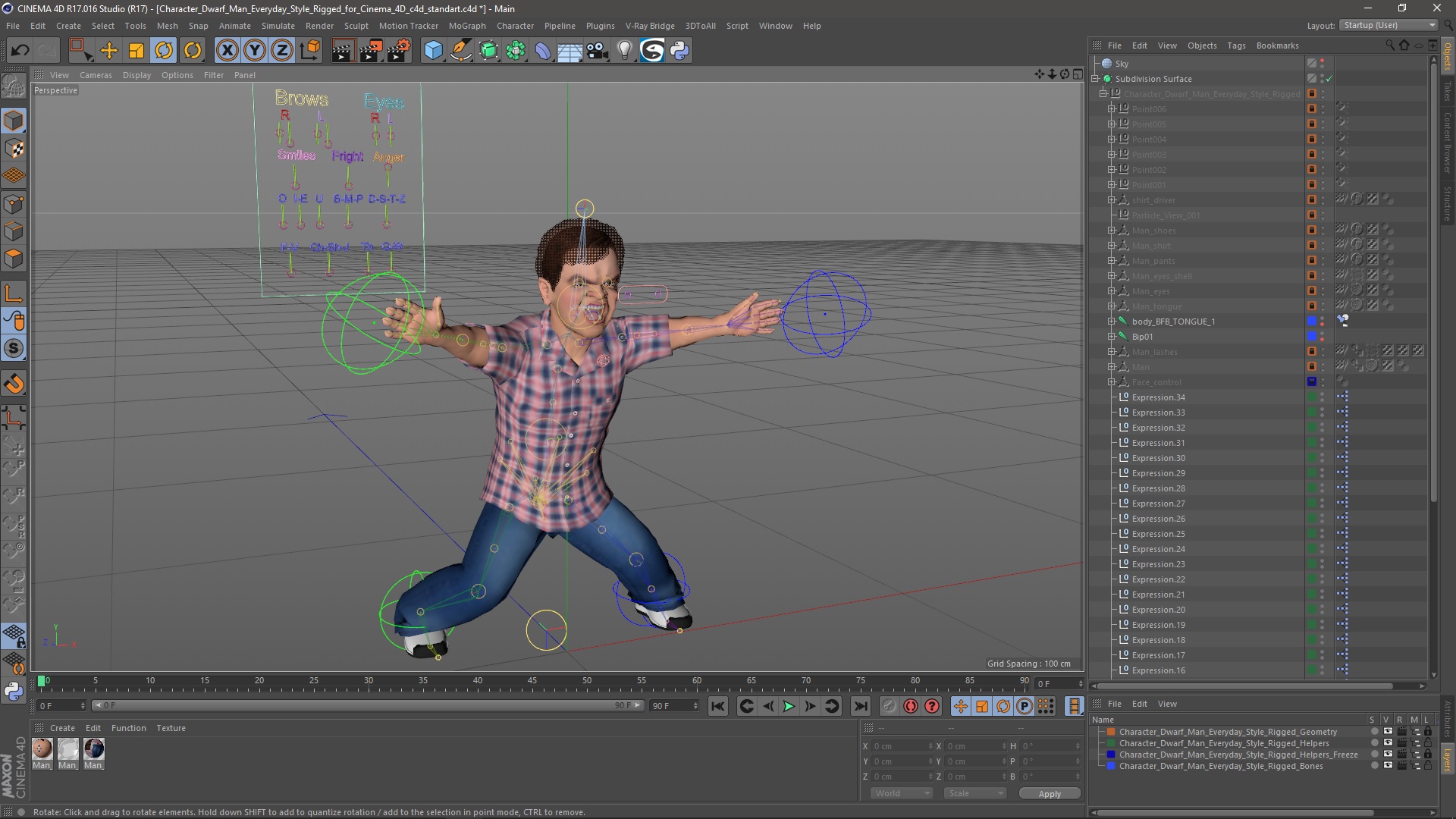 3D model Character Dwarf Man Everyday Style Rigged for Cinema 4D