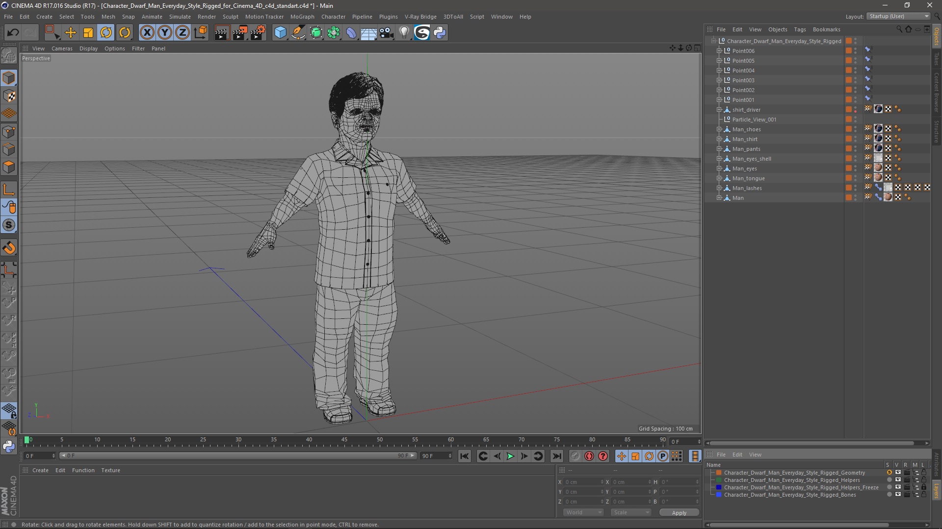 3D model Character Dwarf Man Everyday Style Rigged for Cinema 4D