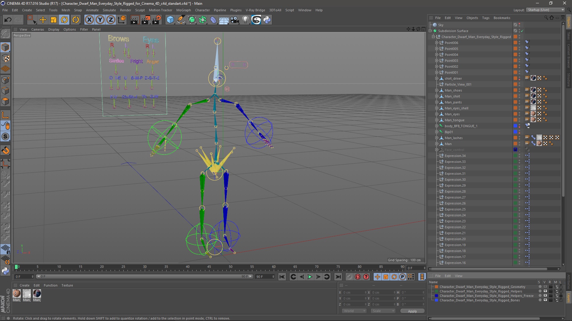 3D model Character Dwarf Man Everyday Style Rigged for Cinema 4D