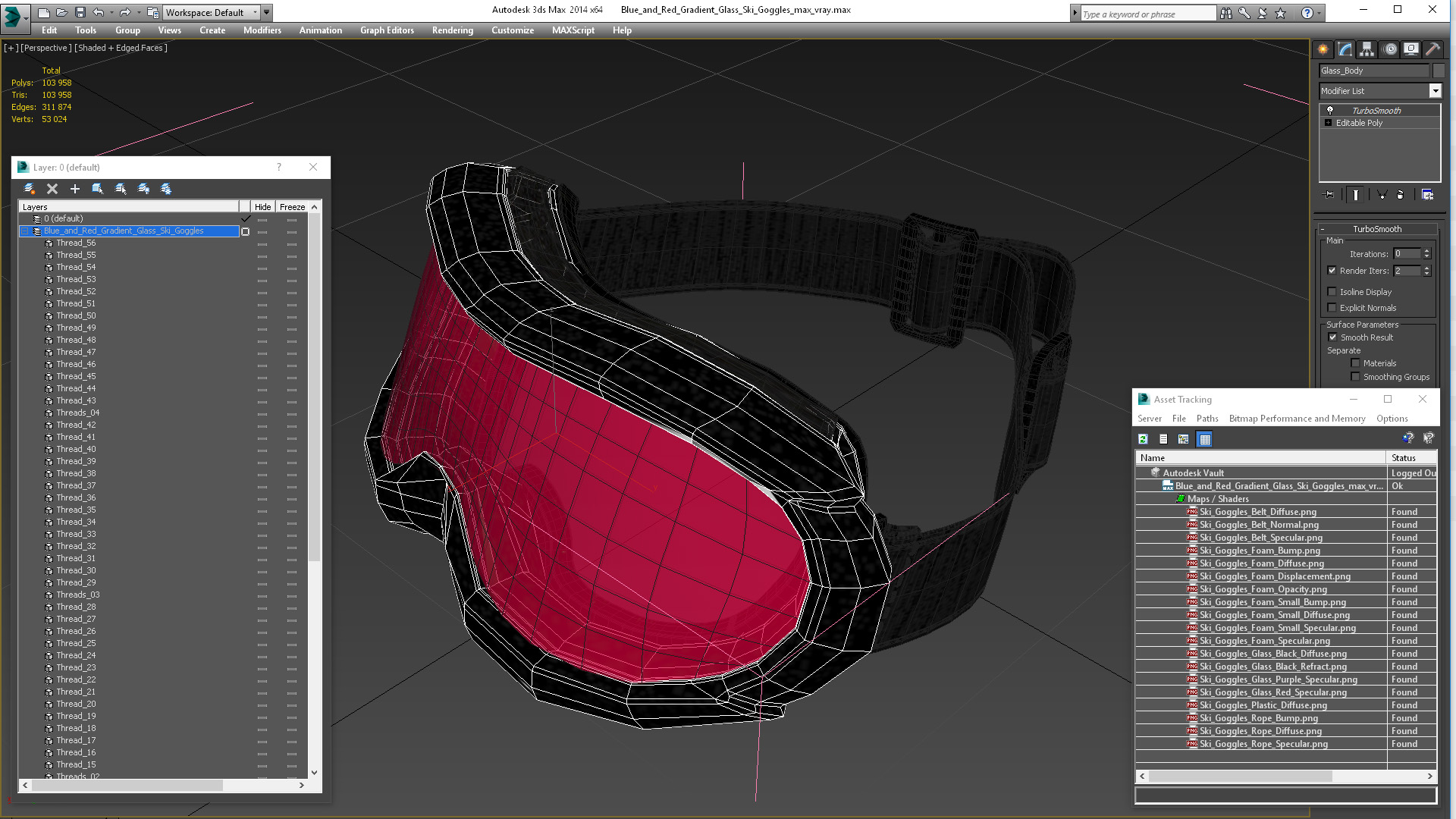 Blue and Red Gradient Glass Ski Goggles 3D model