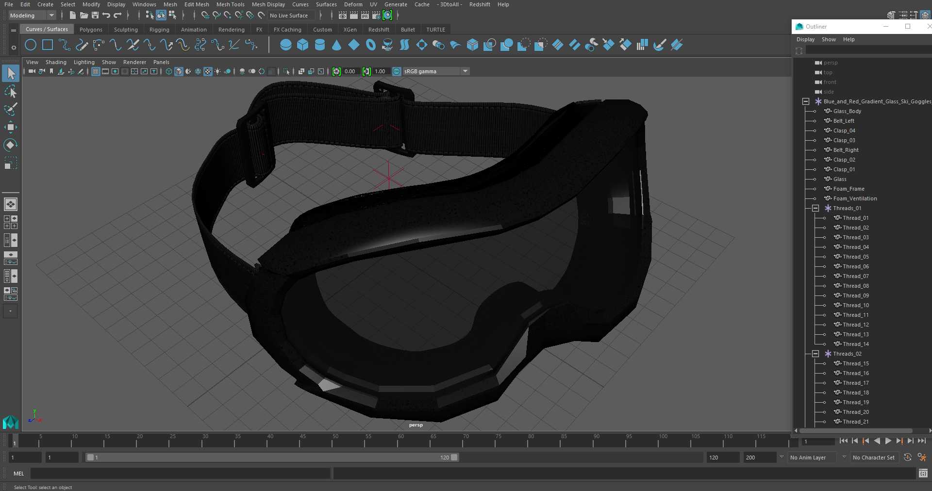 Blue and Red Gradient Glass Ski Goggles 3D model