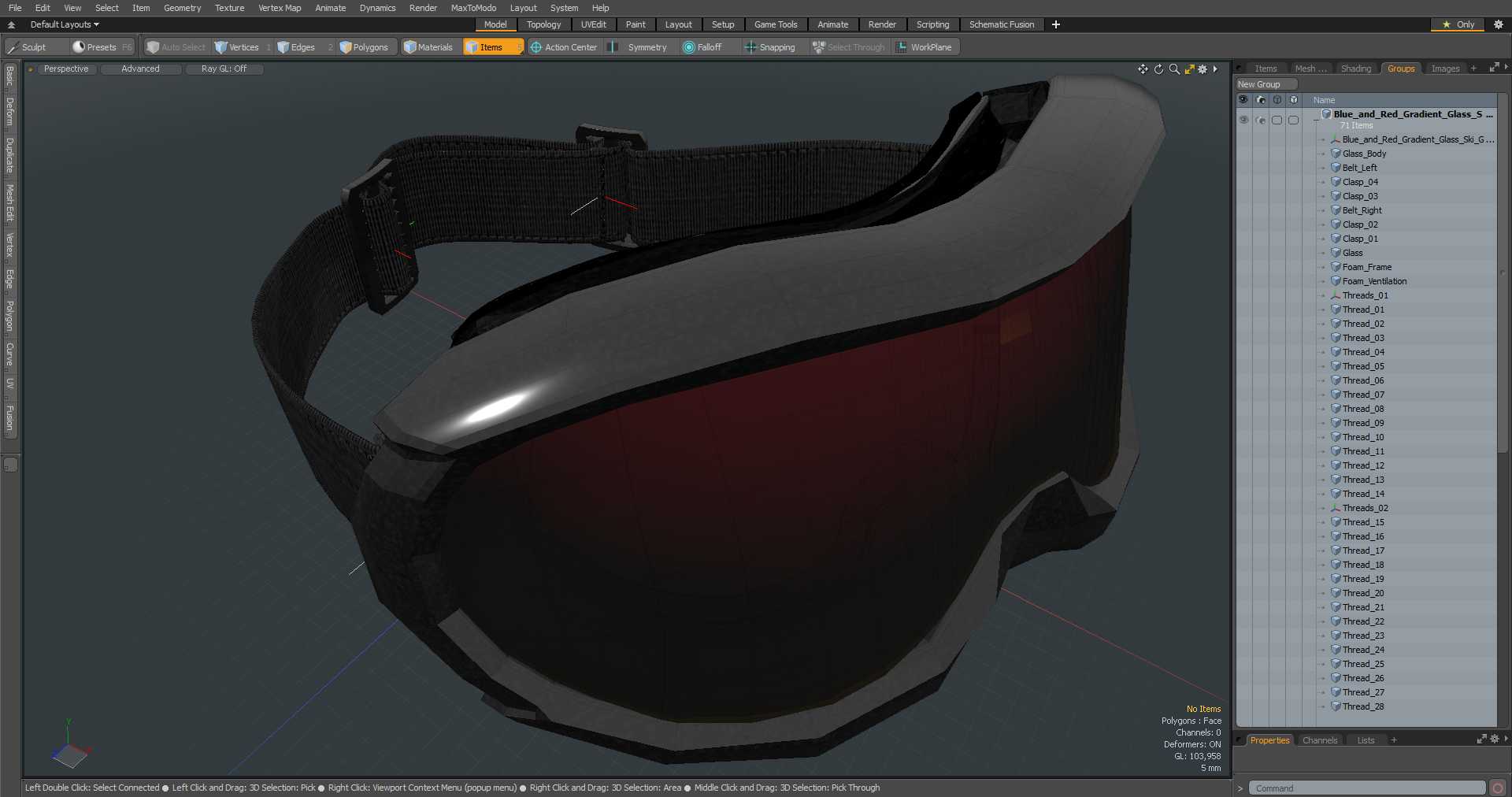 Blue and Red Gradient Glass Ski Goggles 3D model