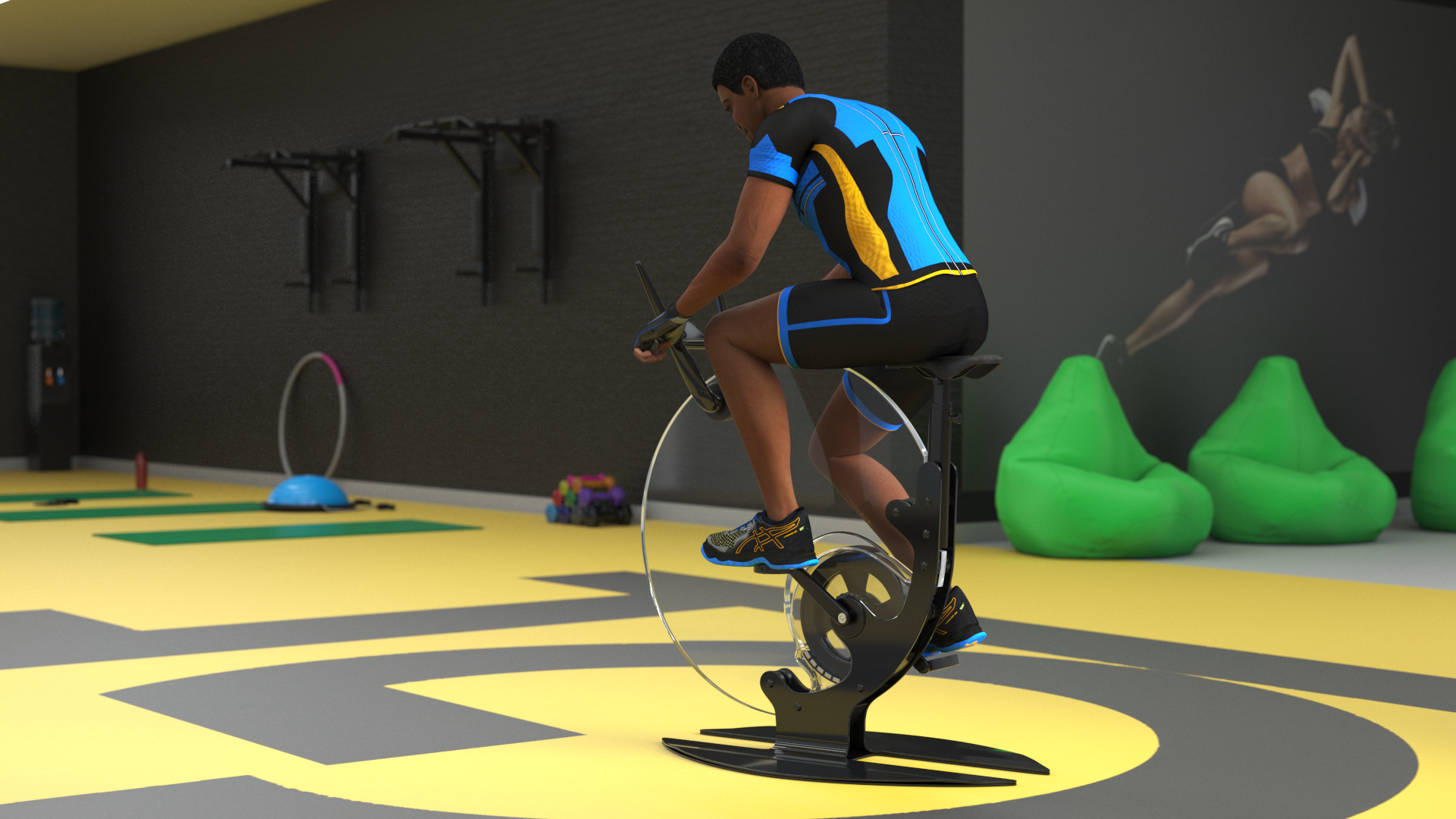 Sportsmen Training on Exercise Bike, view 2