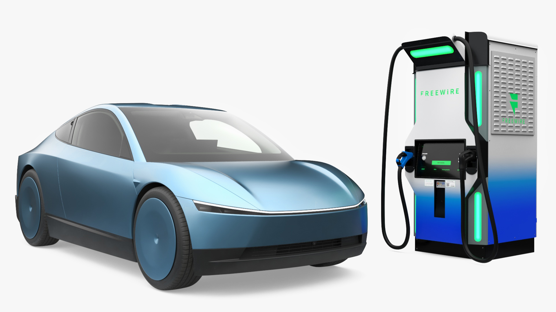 Electric Coupe Car with Freewire Ultrafast Charging Station 3D model