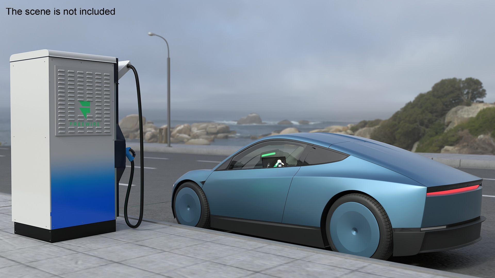 Electric Coupe Car with Freewire Ultrafast Charging Station 3D model