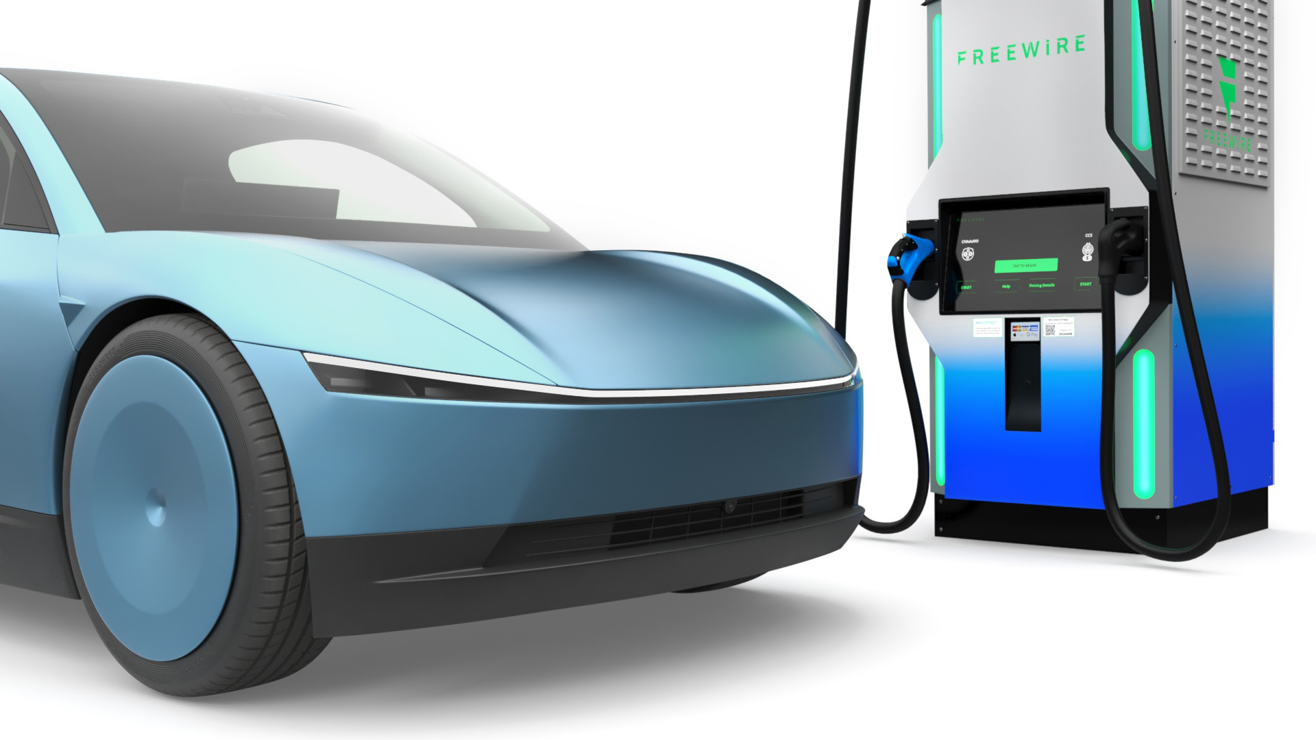 Electric Coupe Car with Freewire Ultrafast Charging Station 3D model