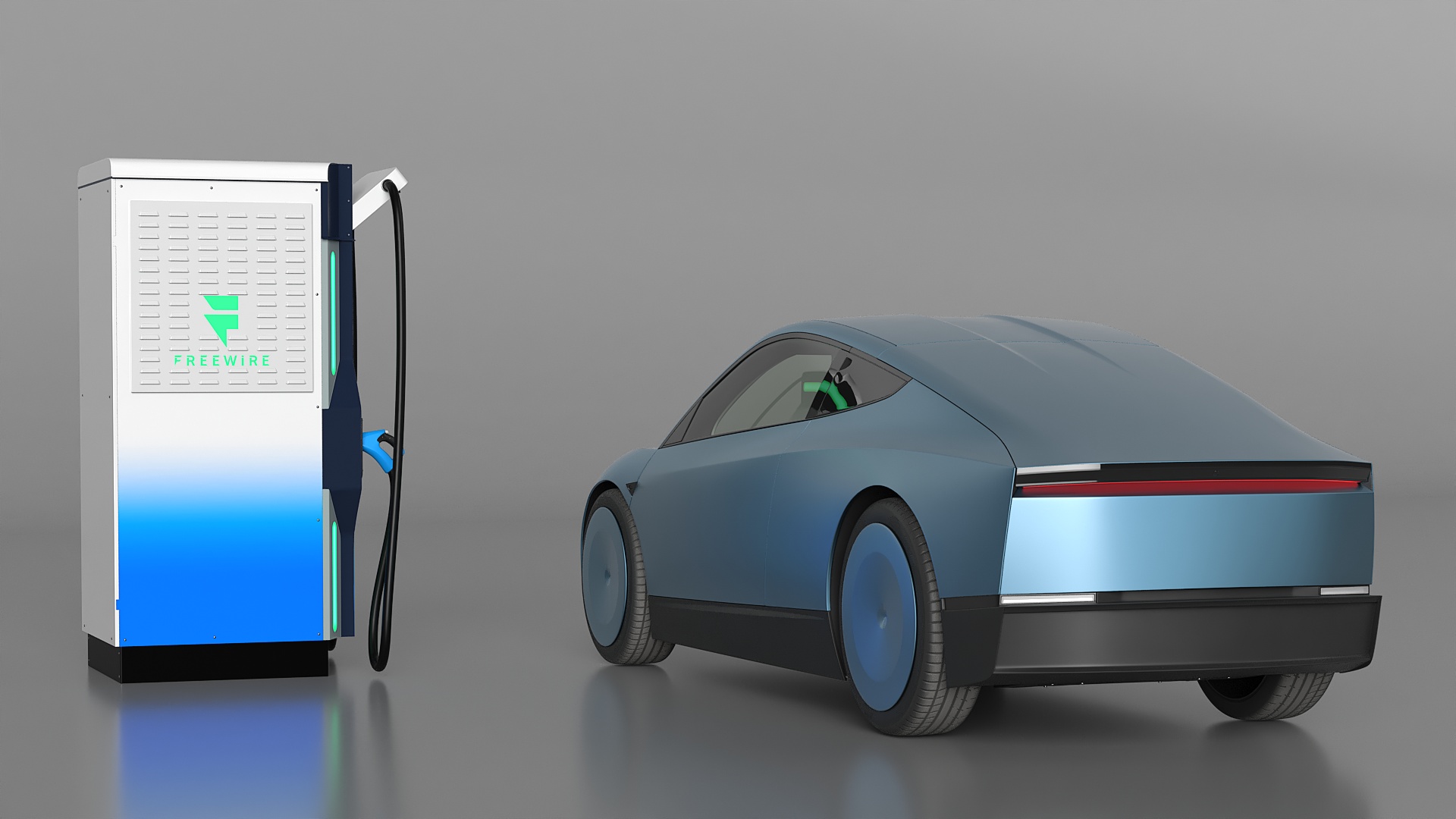 Electric Coupe Car with Freewire Ultrafast Charging Station 3D model