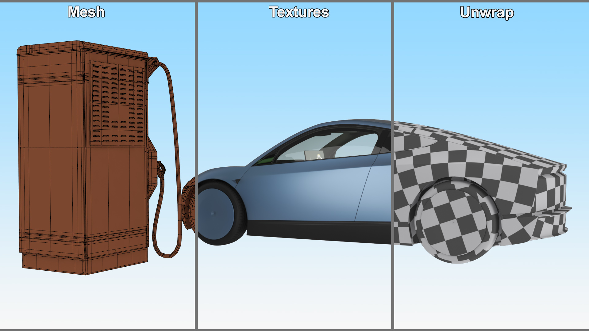 Electric Coupe Car with Freewire Ultrafast Charging Station 3D model