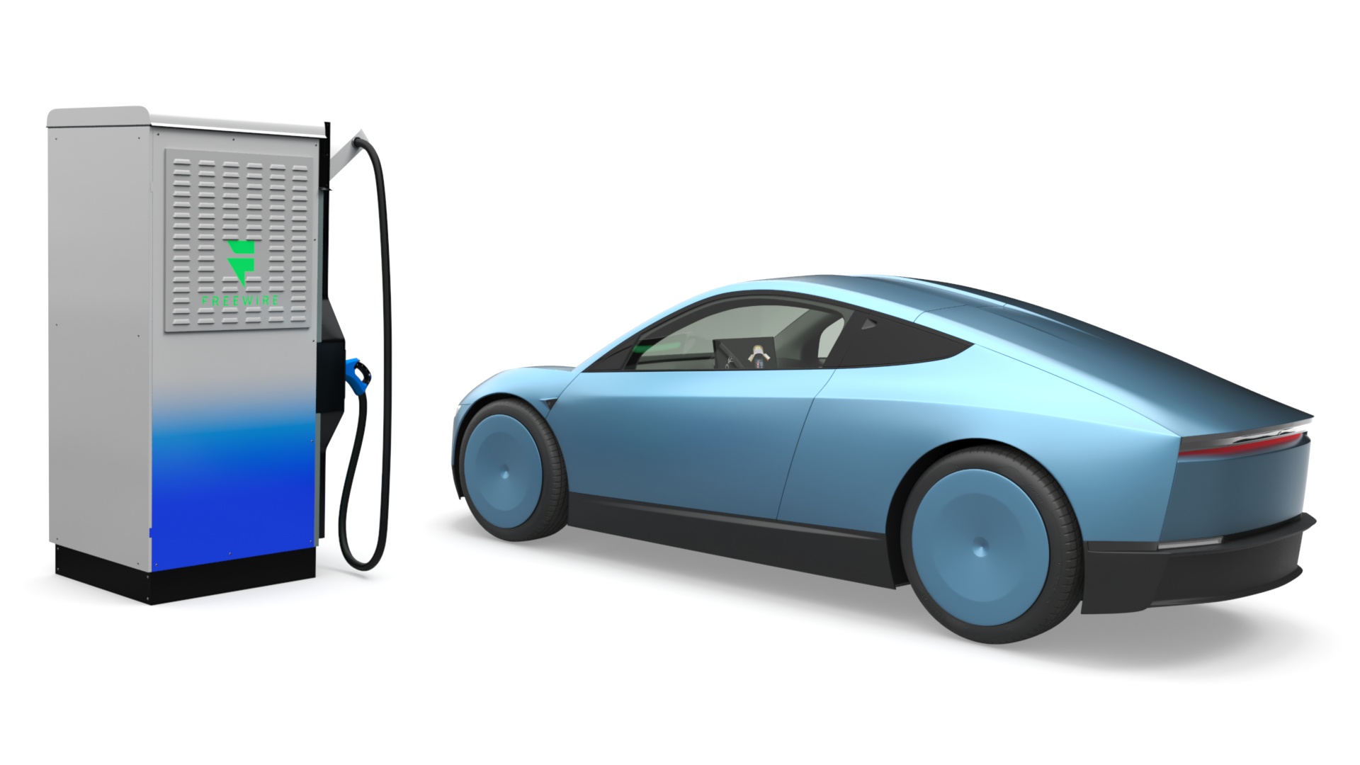 Electric Coupe Car with Freewire Ultrafast Charging Station 3D model