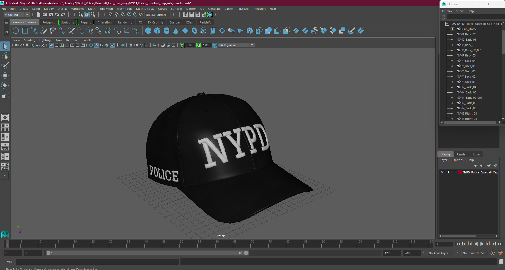 NYPD Police Baseball Cap 3D model