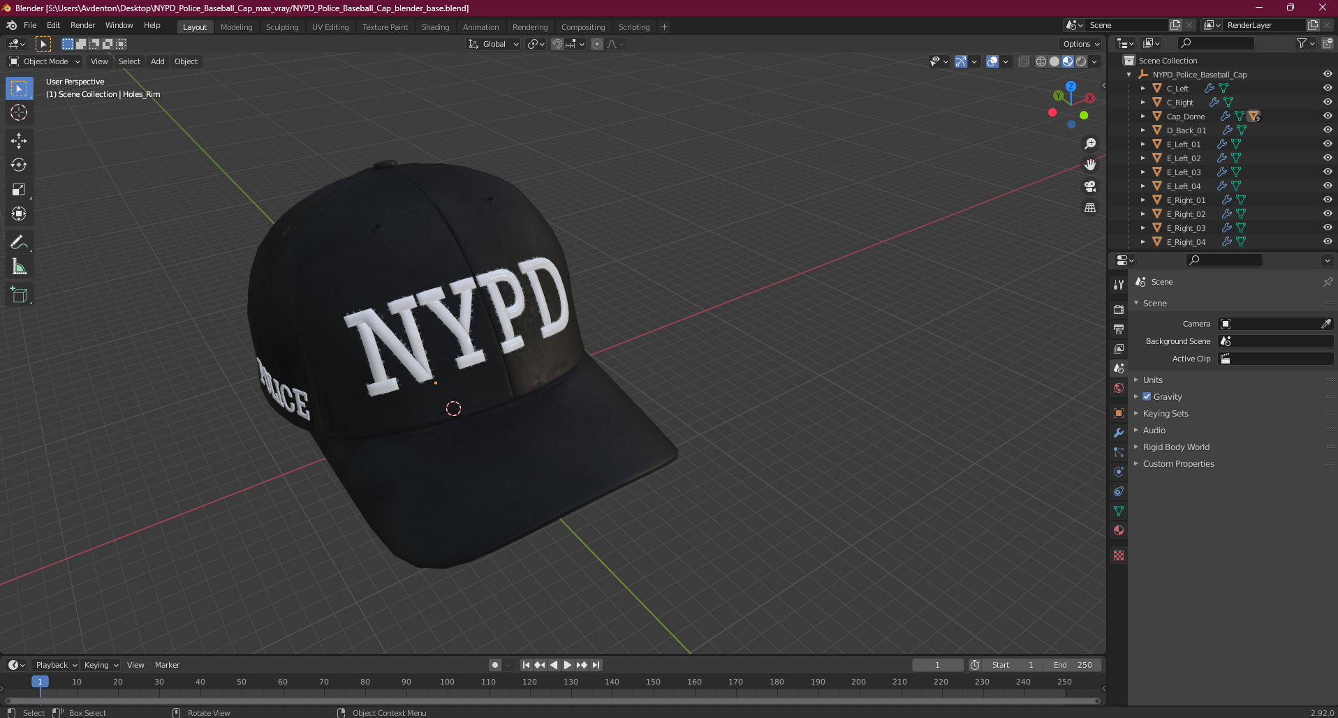 NYPD Police Baseball Cap 3D model