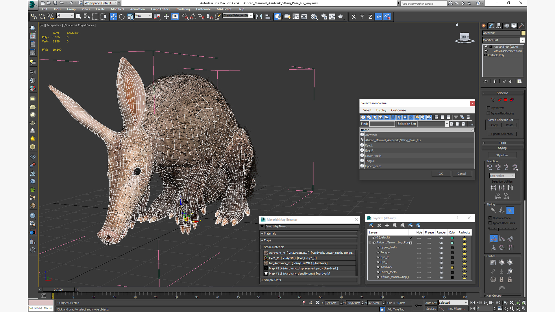 3D model African Mammal Aardvark Sitting Pose Fur