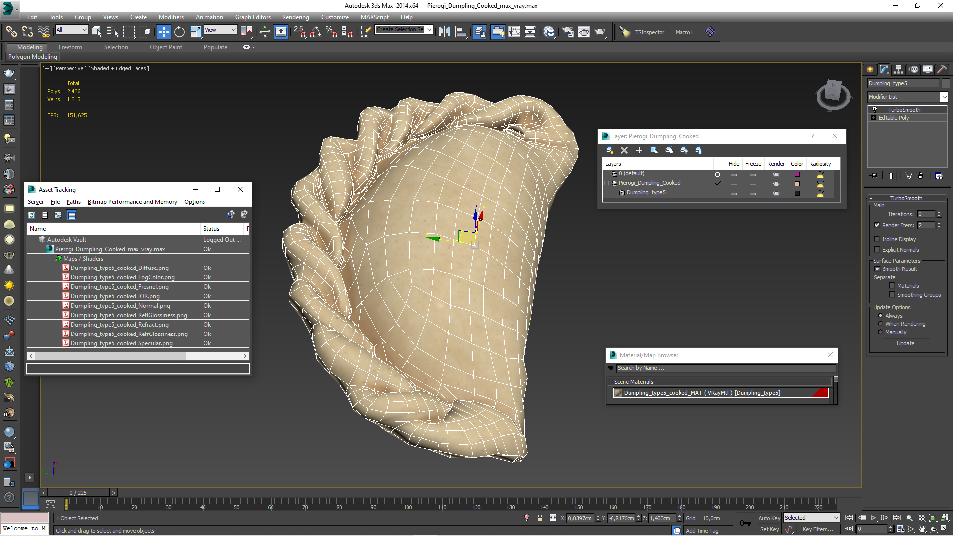 3D Pierogi Dumpling Cooked model