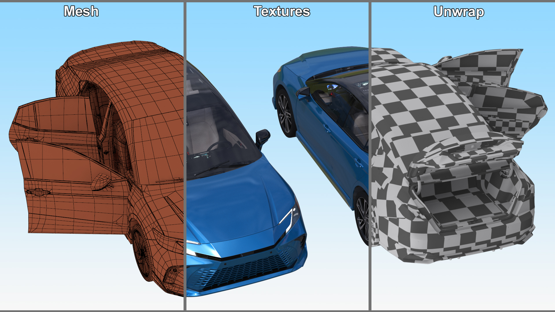 3D model Refined Mid Size Car Blue