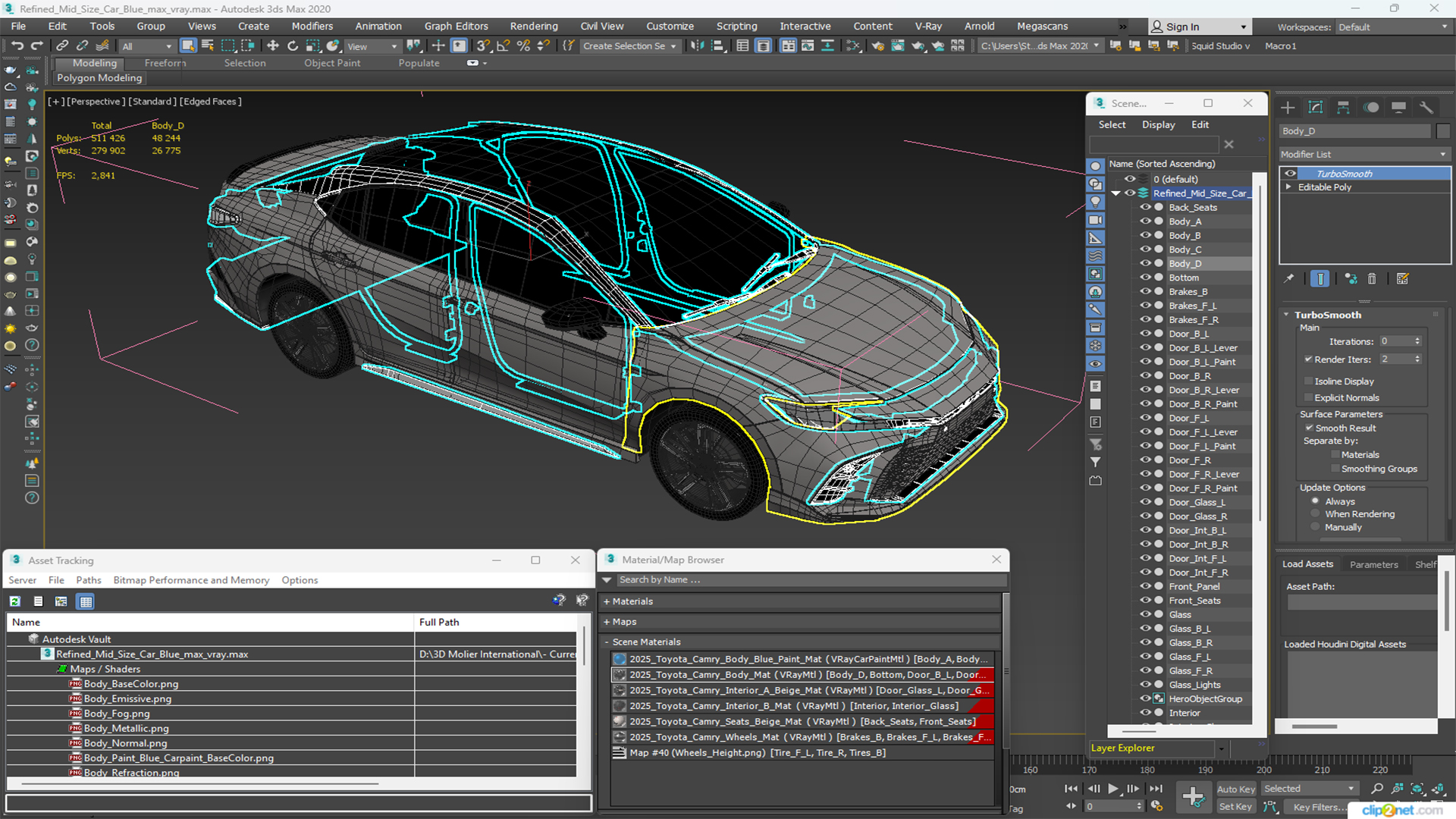 3D model Refined Mid Size Car Blue