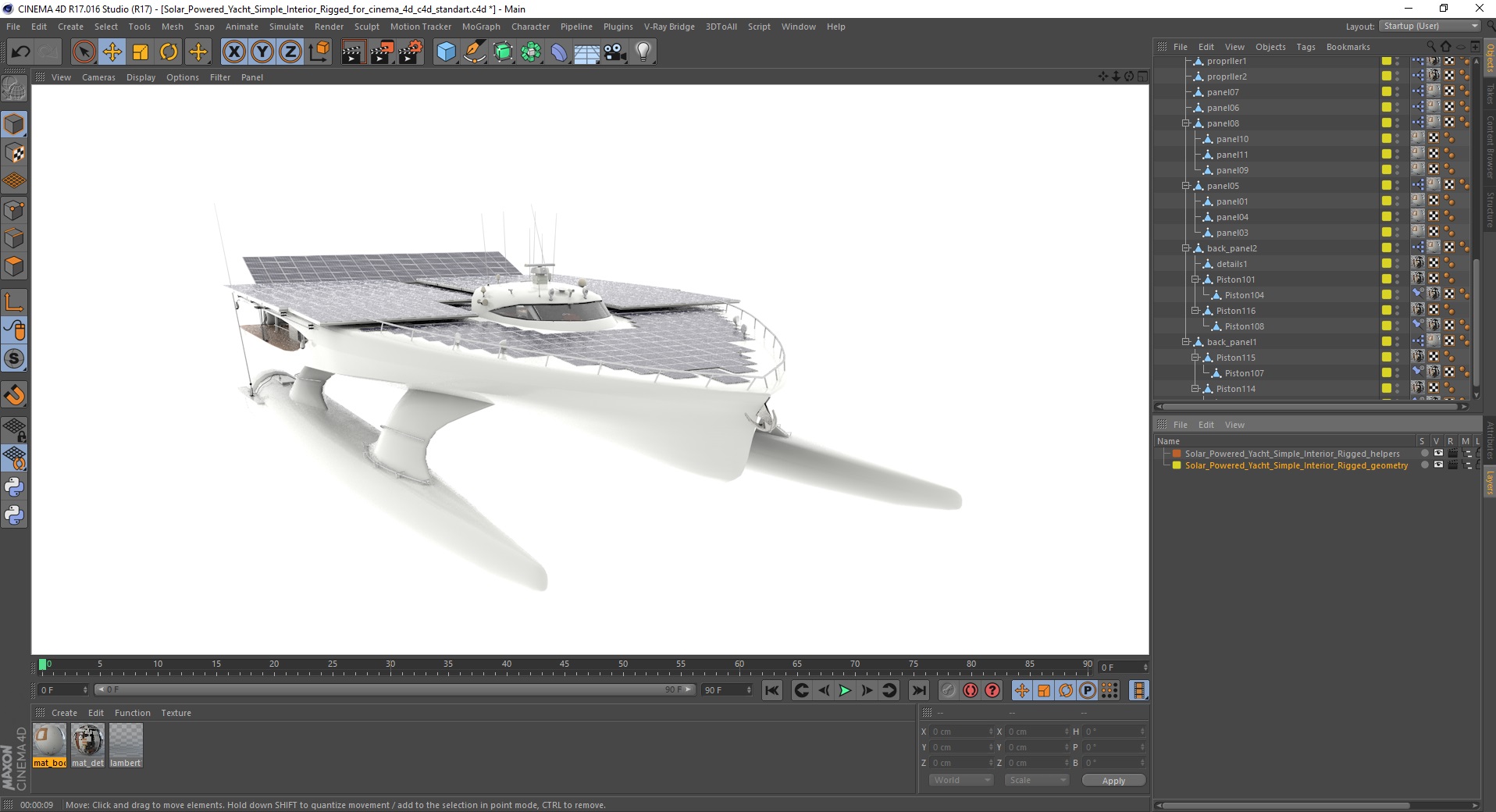 3D Solar Powered Yacht Simple Interior Rigged for Cinema 4D
