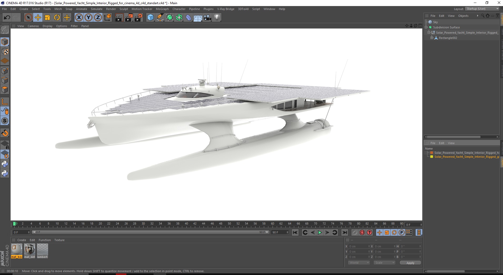 3D Solar Powered Yacht Simple Interior Rigged for Cinema 4D