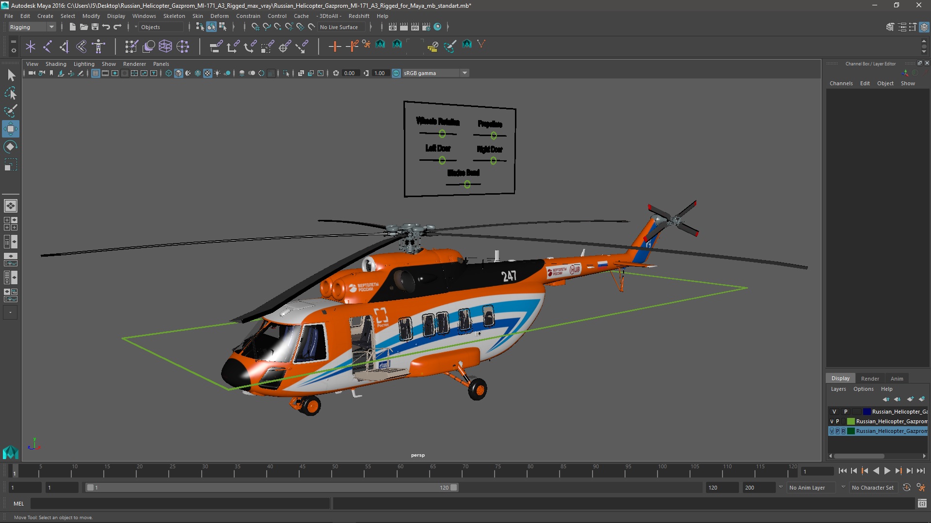 Russian Helicopter Gazprom MI-171 A3 Rigged for Maya 3D