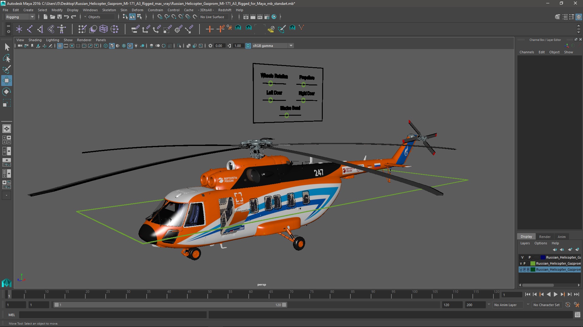 Russian Helicopter Gazprom MI-171 A3 Rigged for Maya 3D