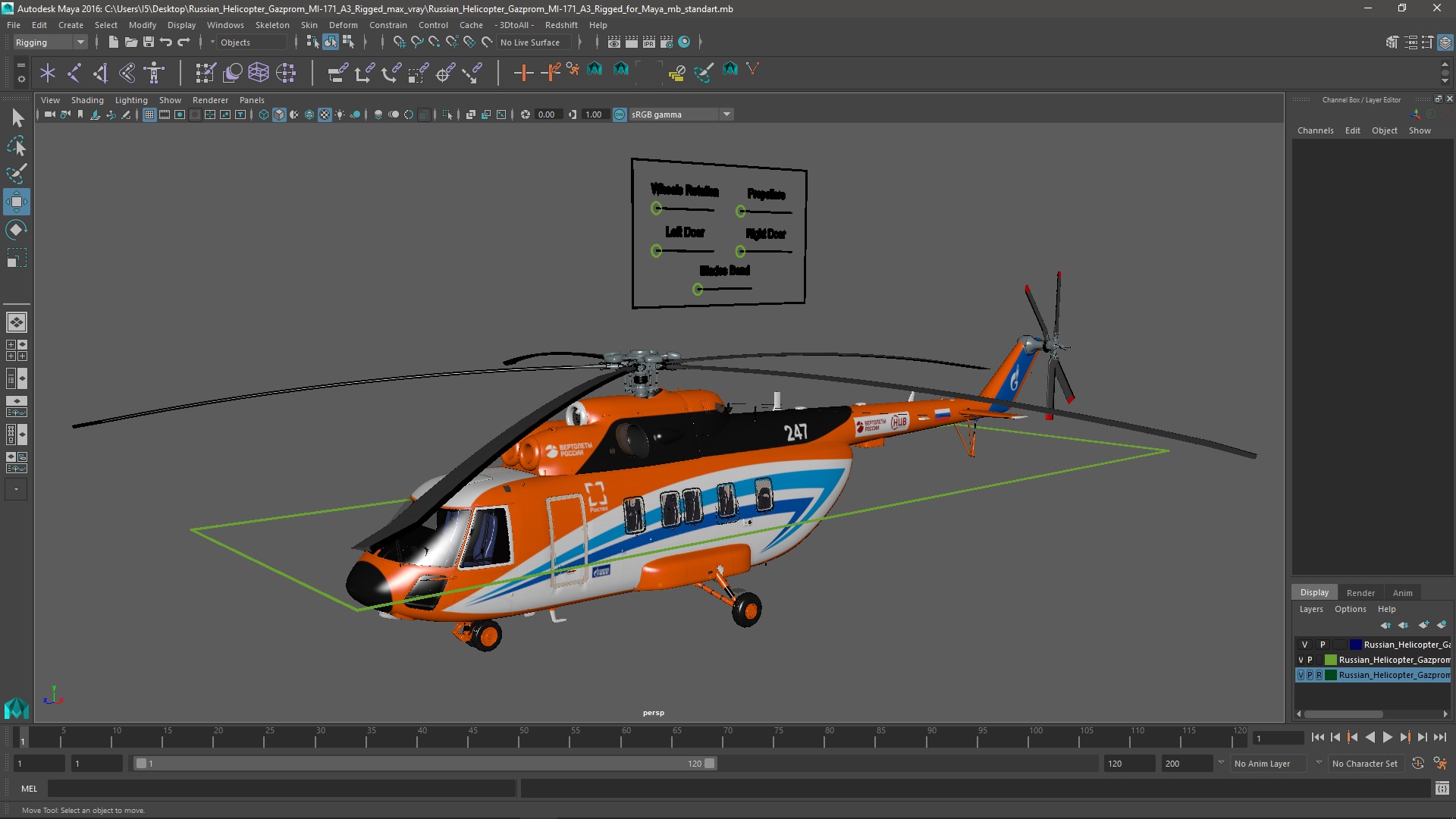Russian Helicopter Gazprom MI-171 A3 Rigged for Maya 3D