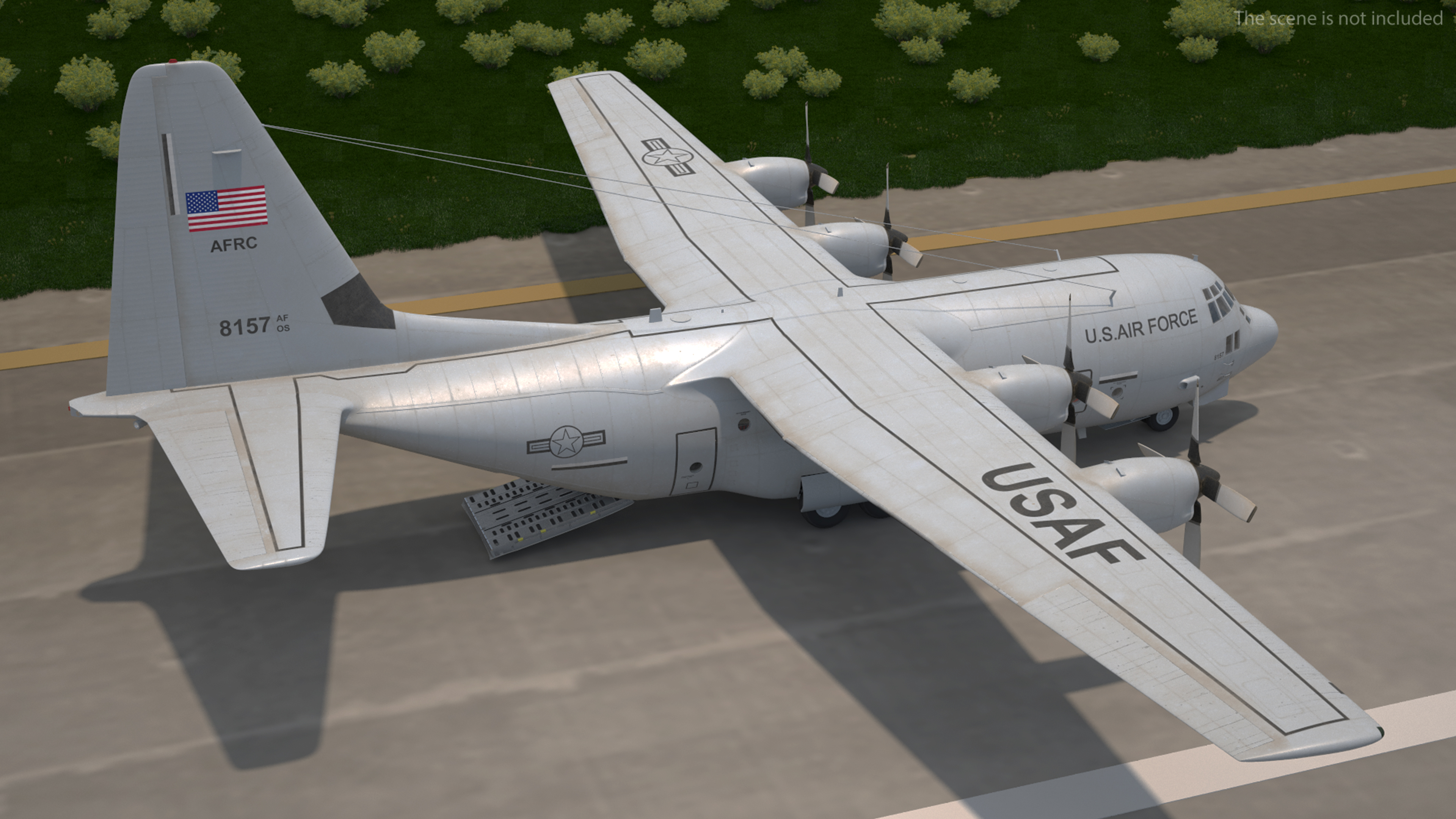 3D Lockheed C 130 Hercules US Military Transport with 20 ft Container