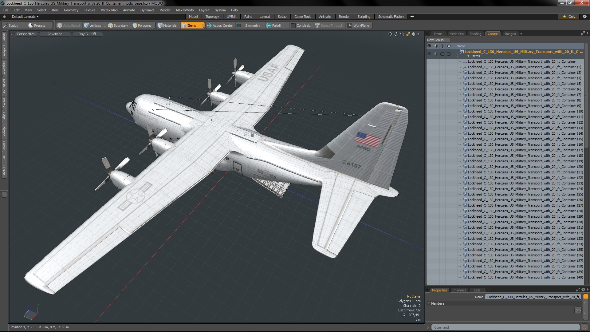 3D Lockheed C 130 Hercules US Military Transport with 20 ft Container