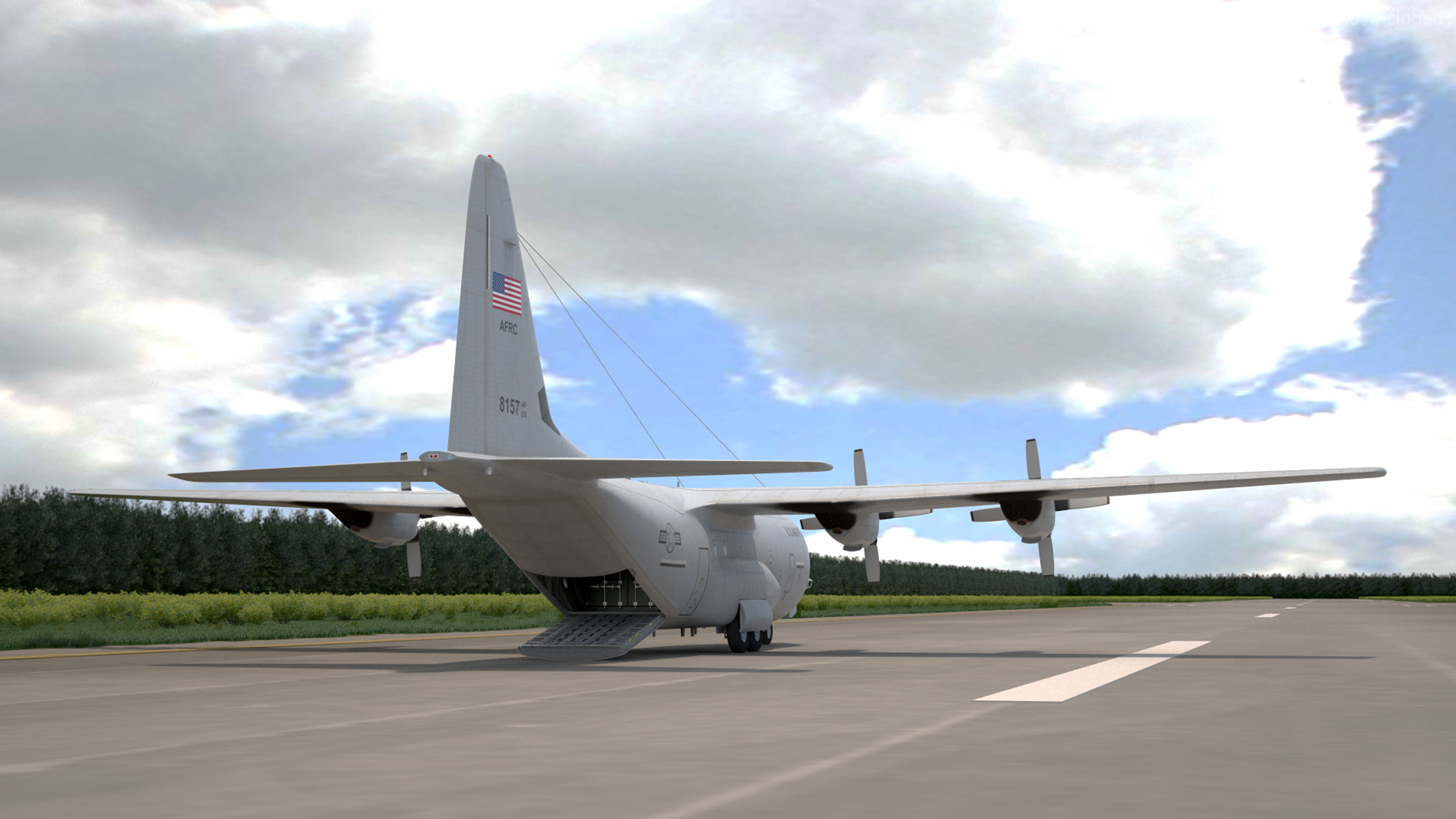3D Lockheed C 130 Hercules US Military Transport with 20 ft Container
