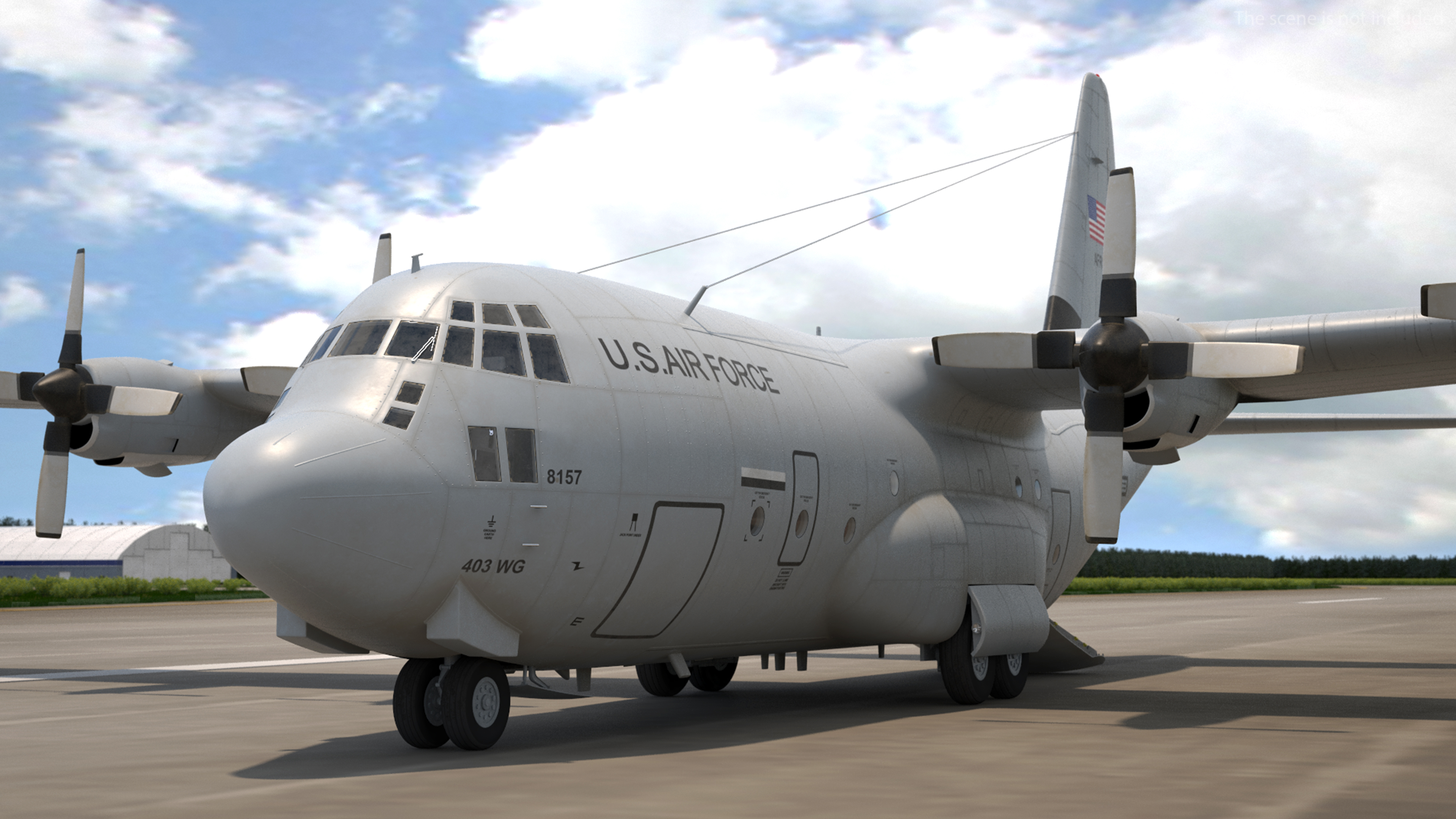 3D Lockheed C 130 Hercules US Military Transport with 20 ft Container