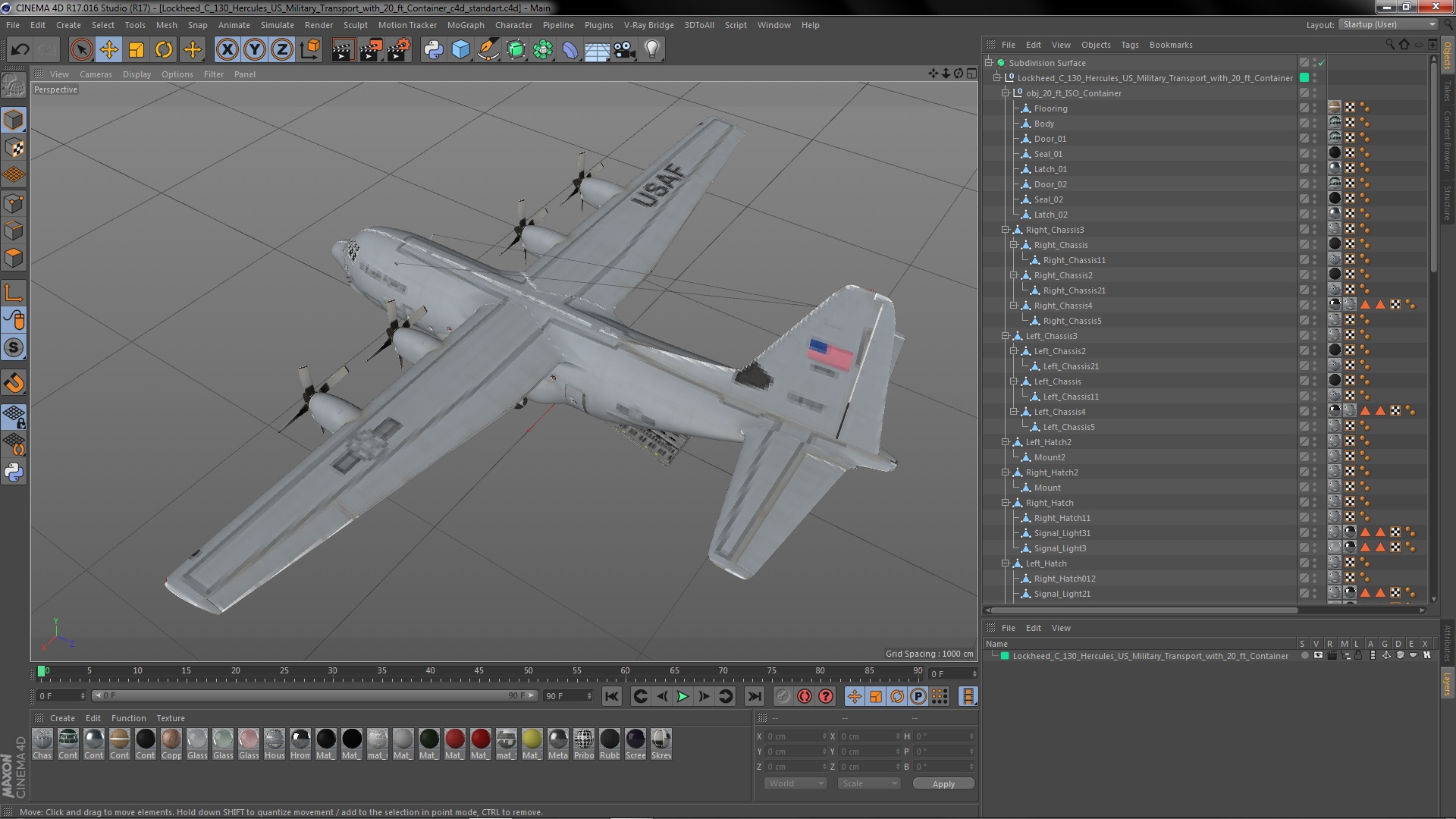 3D Lockheed C 130 Hercules US Military Transport with 20 ft Container
