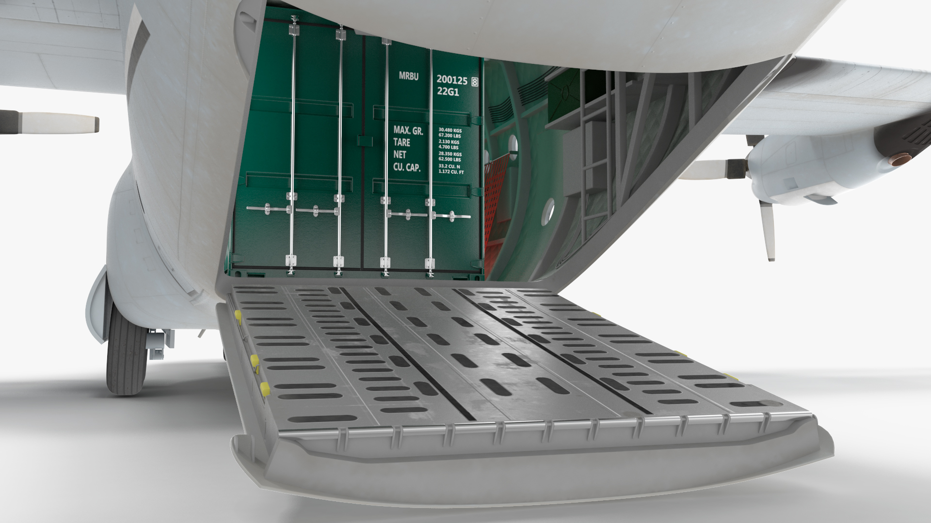 3D Lockheed C 130 Hercules US Military Transport with 20 ft Container