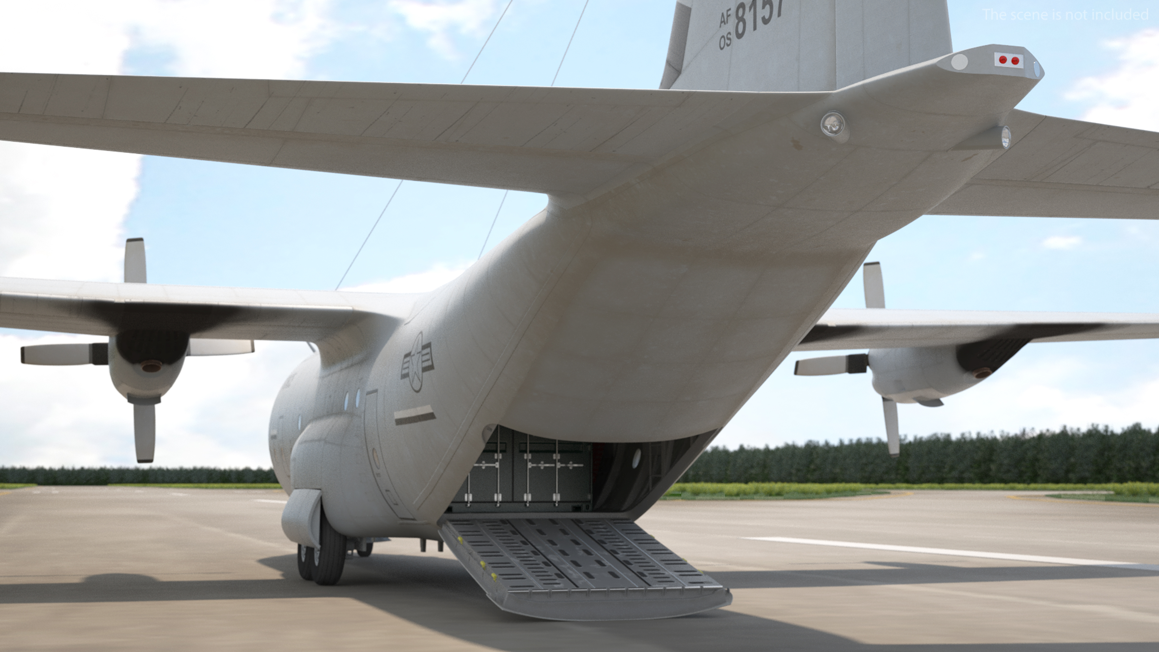3D Lockheed C 130 Hercules US Military Transport with 20 ft Container