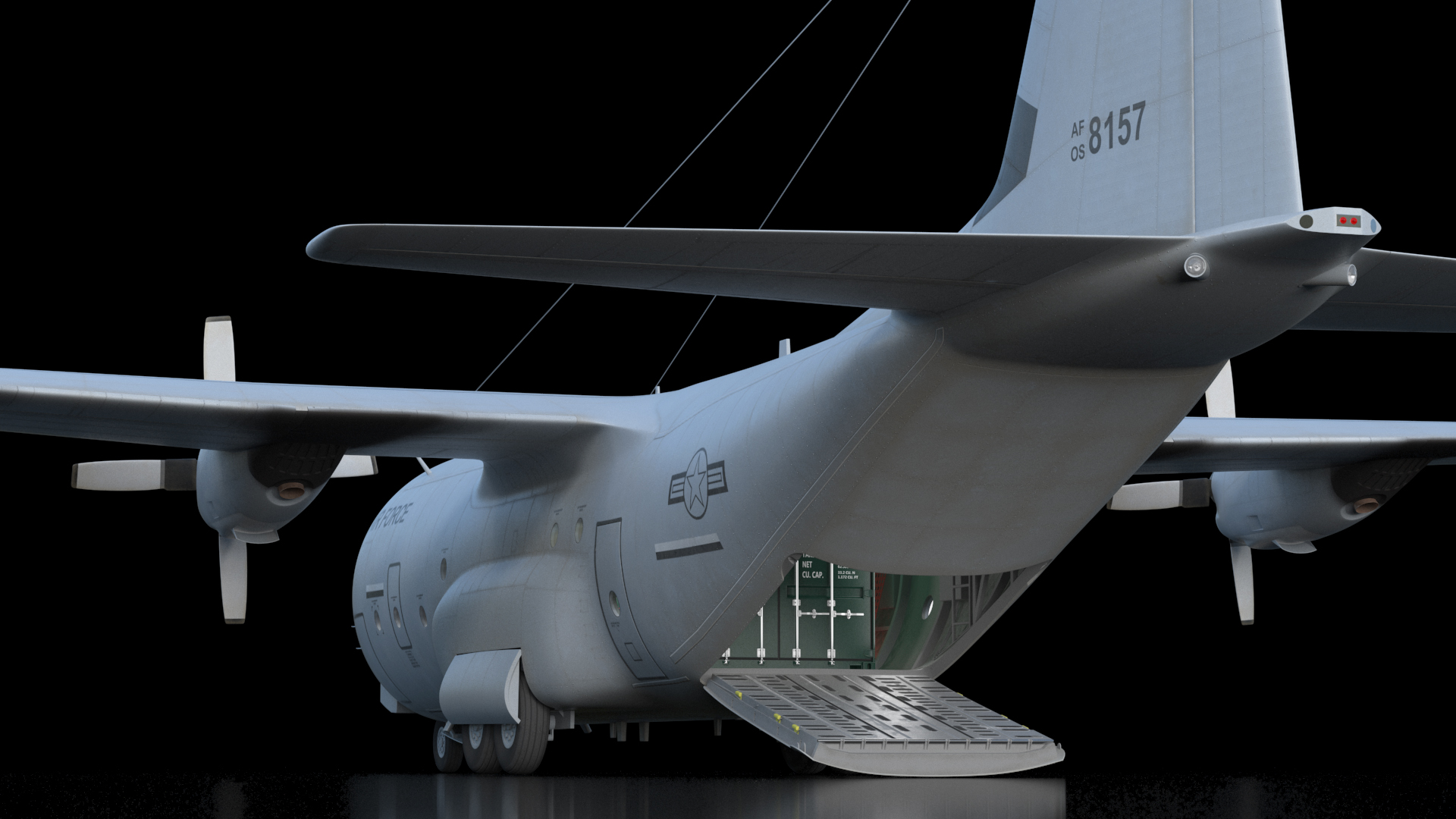 3D Lockheed C 130 Hercules US Military Transport with 20 ft Container