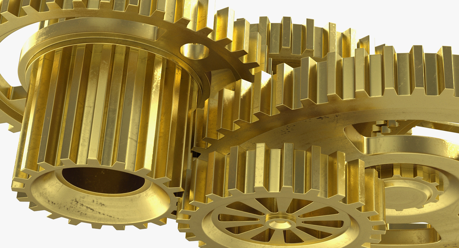 3D Abstract Gear Mechanism Brass Rigged