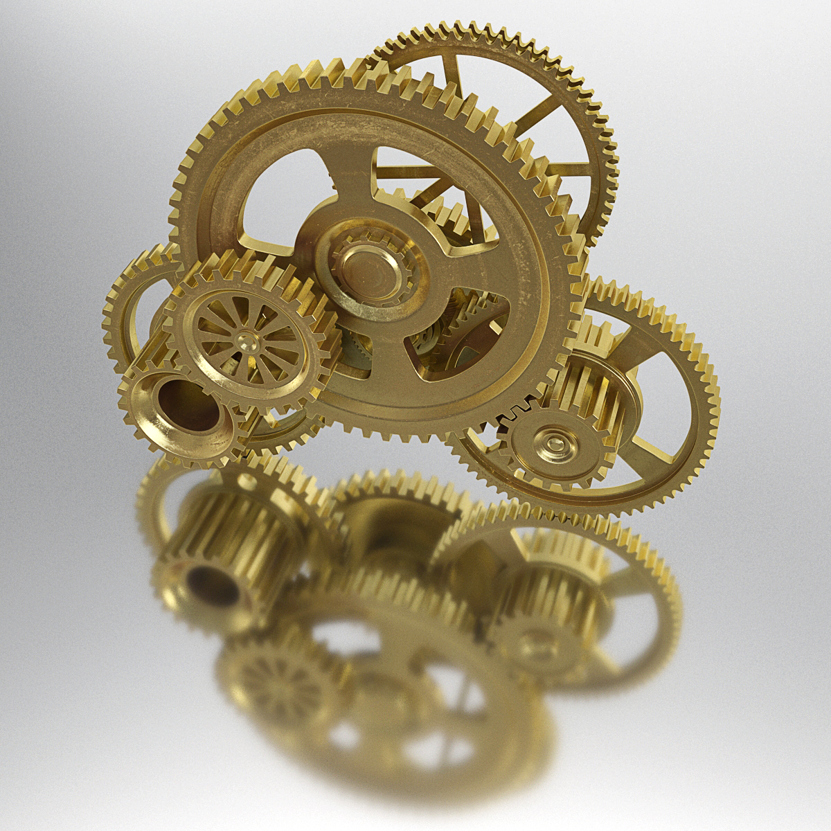 3D Abstract Gear Mechanism Brass Rigged