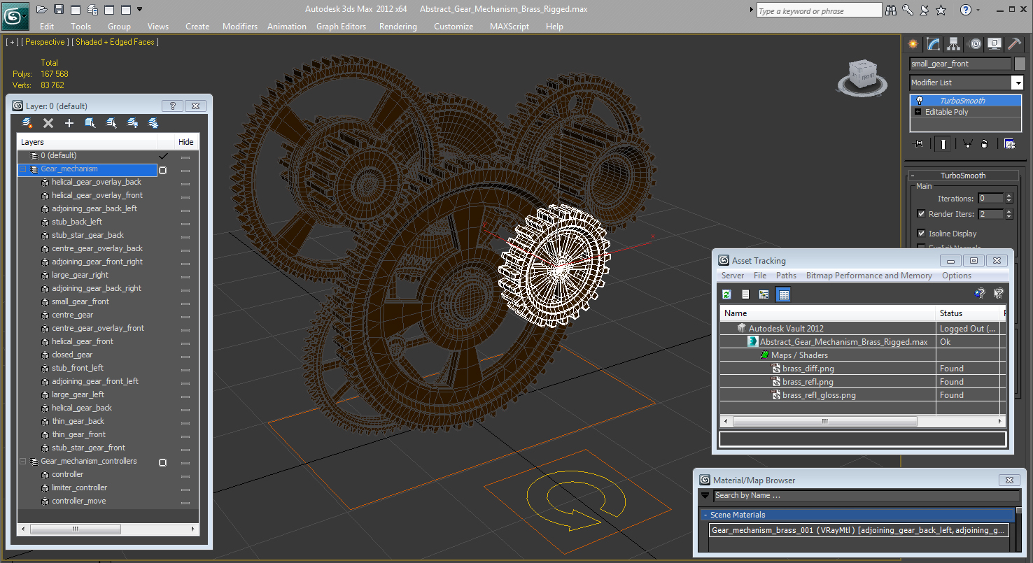 3D Abstract Gear Mechanism Brass Rigged