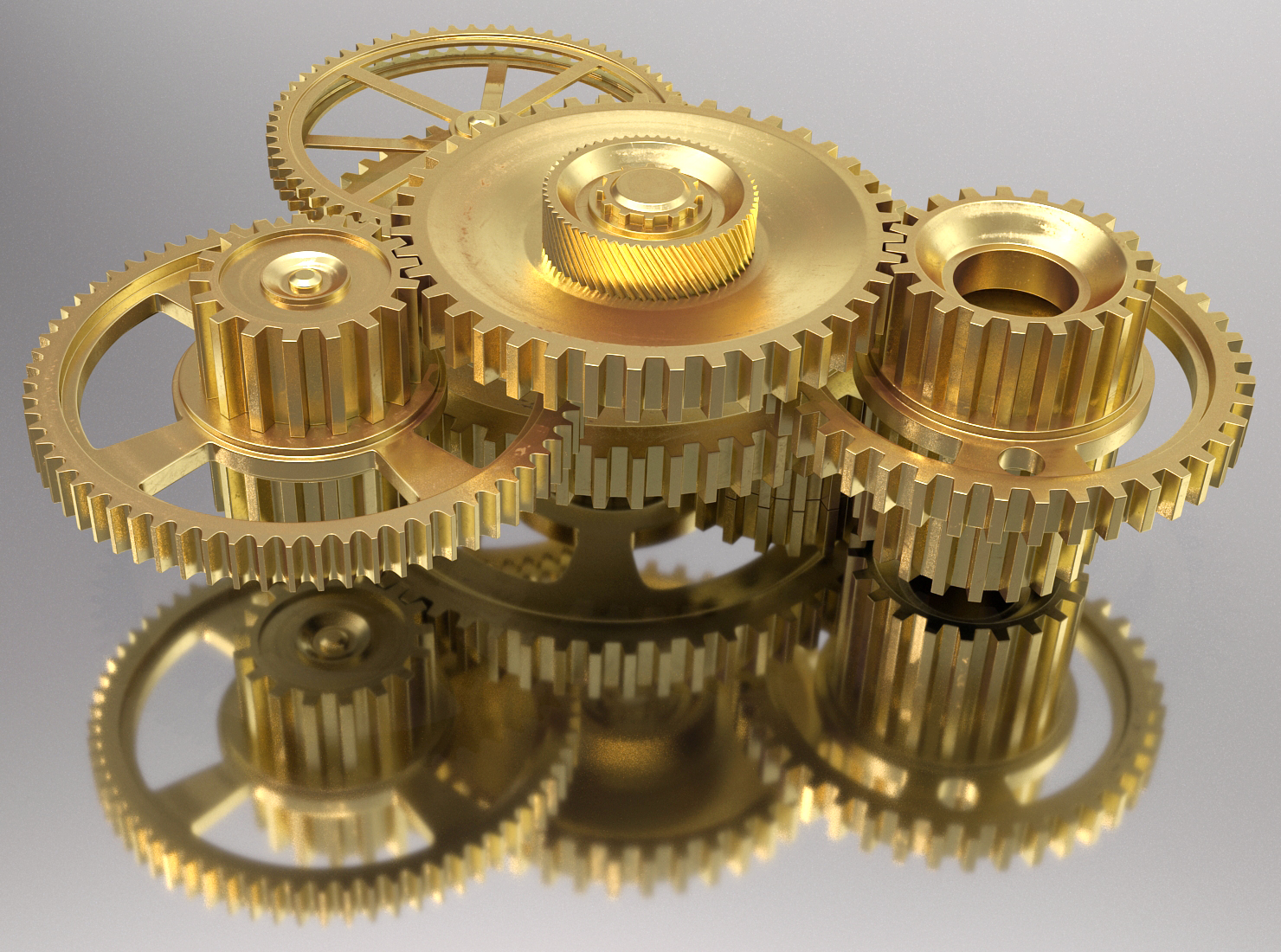 3D Abstract Gear Mechanism Brass Rigged